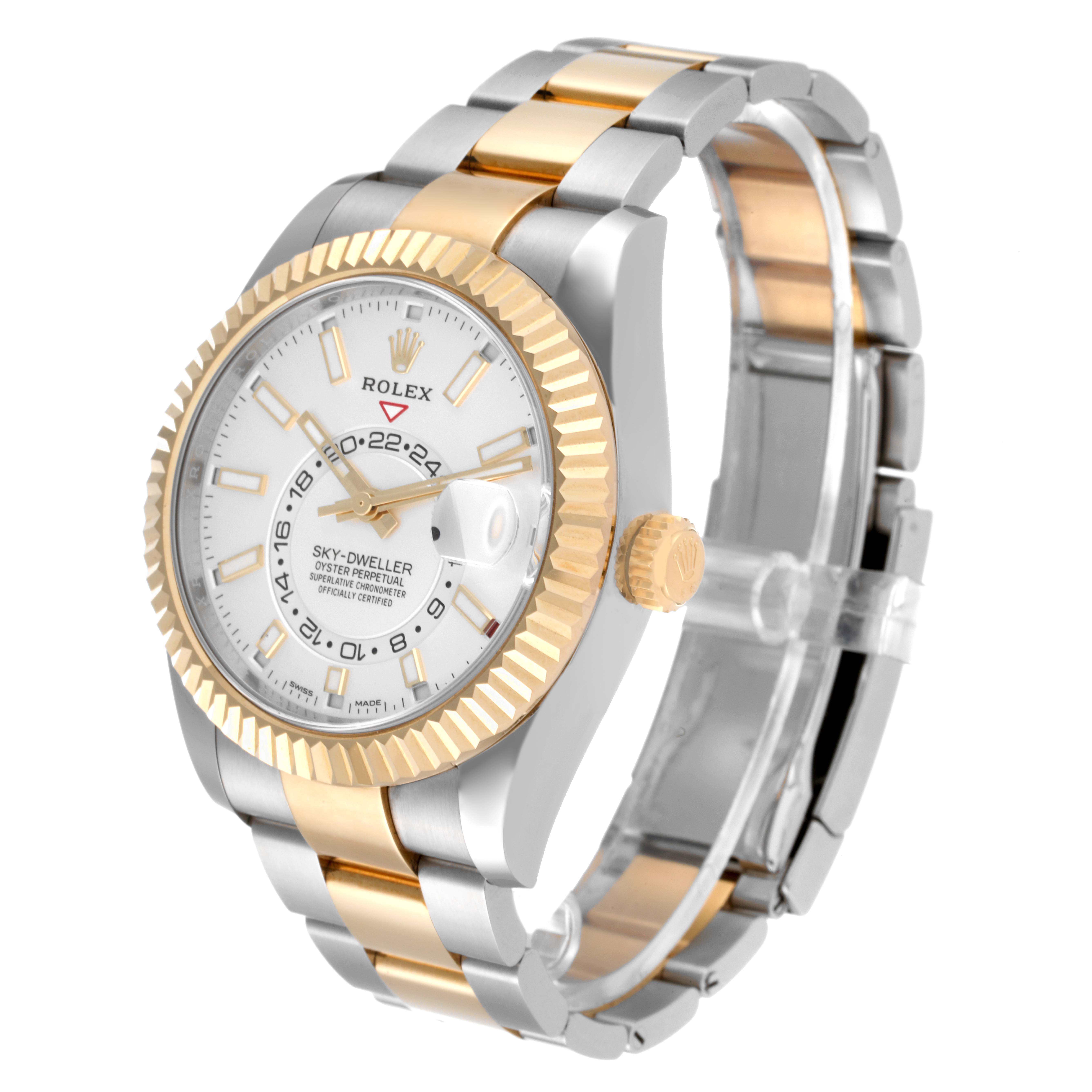 Rolex Sky Dweller Yellow Gold Steel White Dial Mens Watch 326933