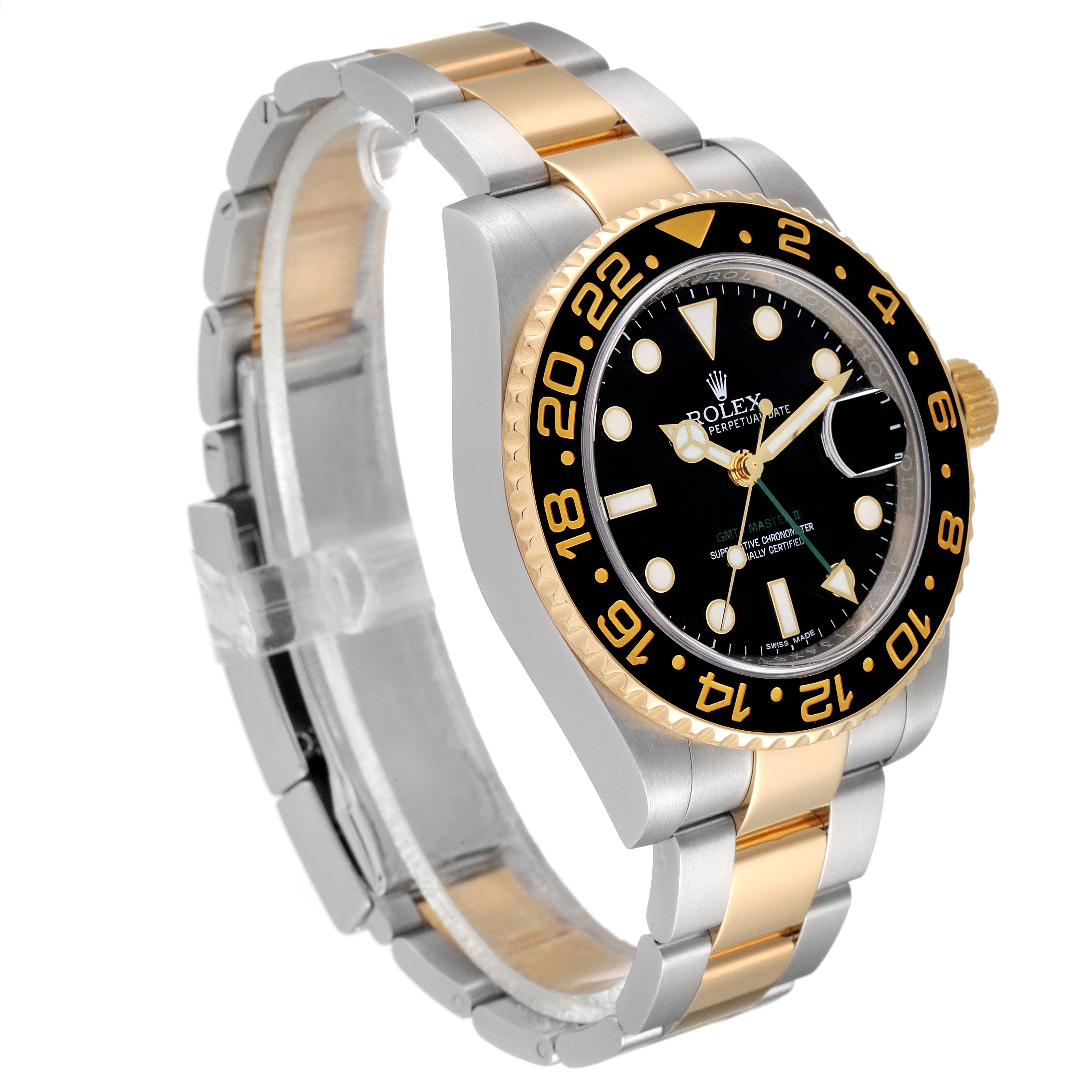 Rolex Gmt Master Ii Yellow Gold Steel Black Dial Mens Watch