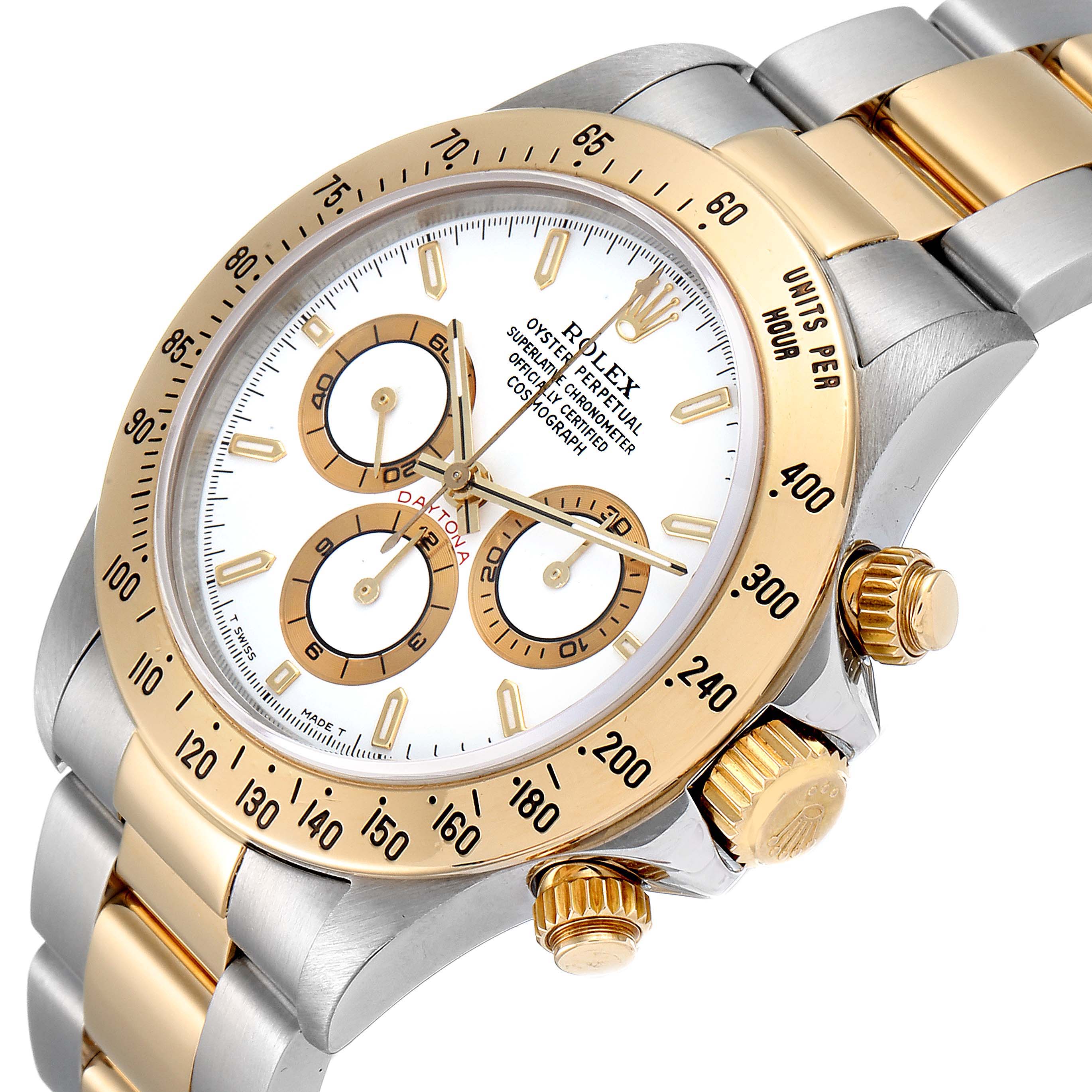 Rolex Daytona Steel Yellow Gold White Dial Mens Watch Box Papers