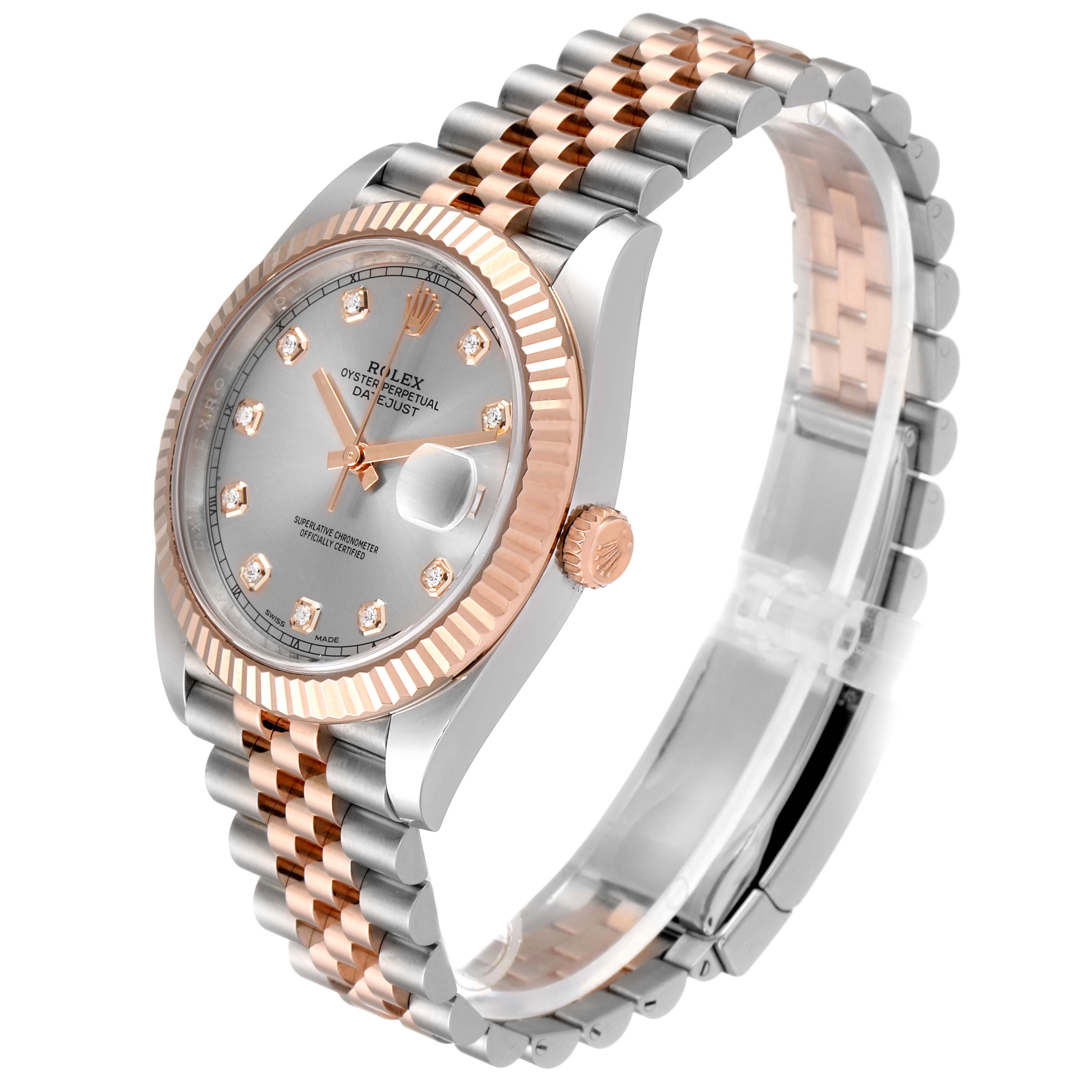 Rolex Datejust Steel Everose Gold Diamond Dial Mens Watch