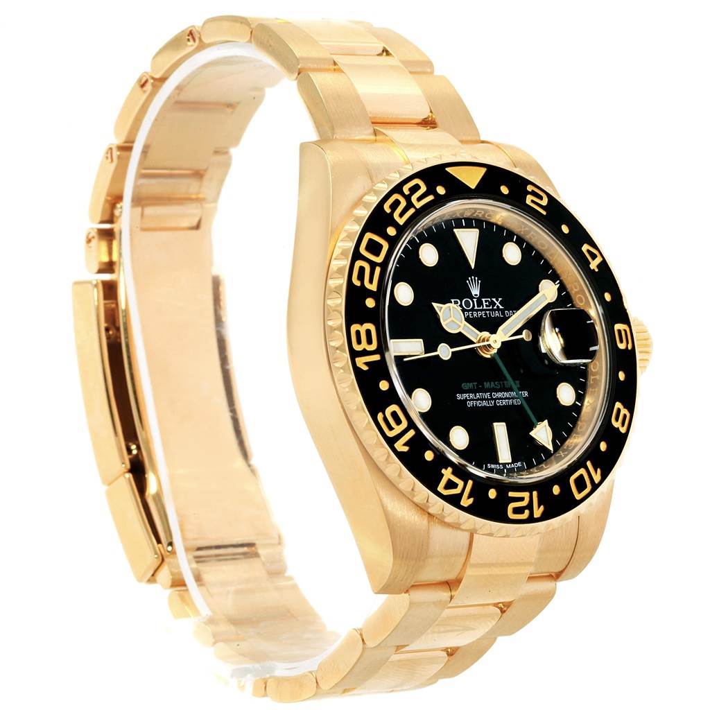 Rolex GMT Master II 18K Yellow Gold Black Dial Mens Watch 116718