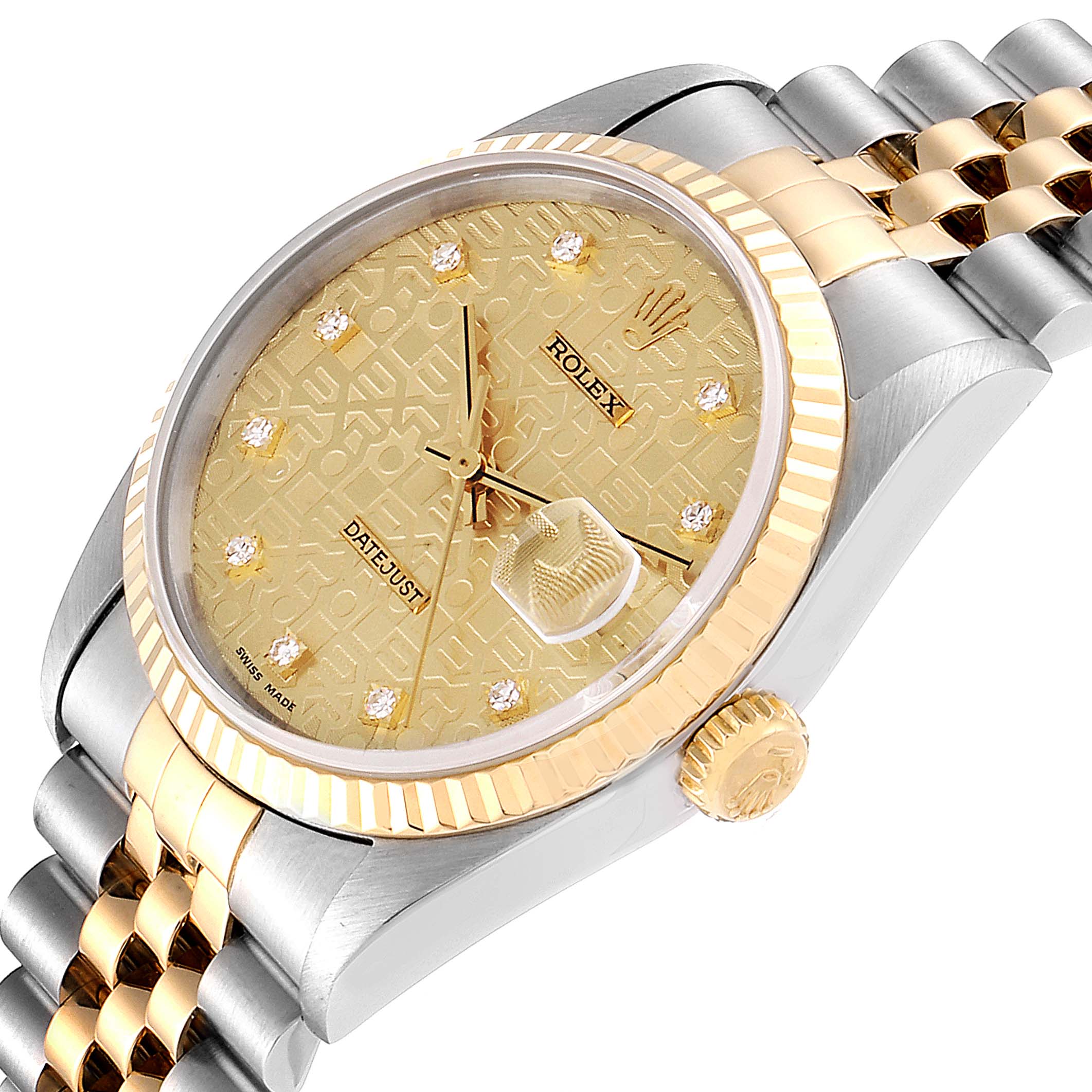 Rolex Datejust Steel Yellow Gold Diamond Mens Watch Box