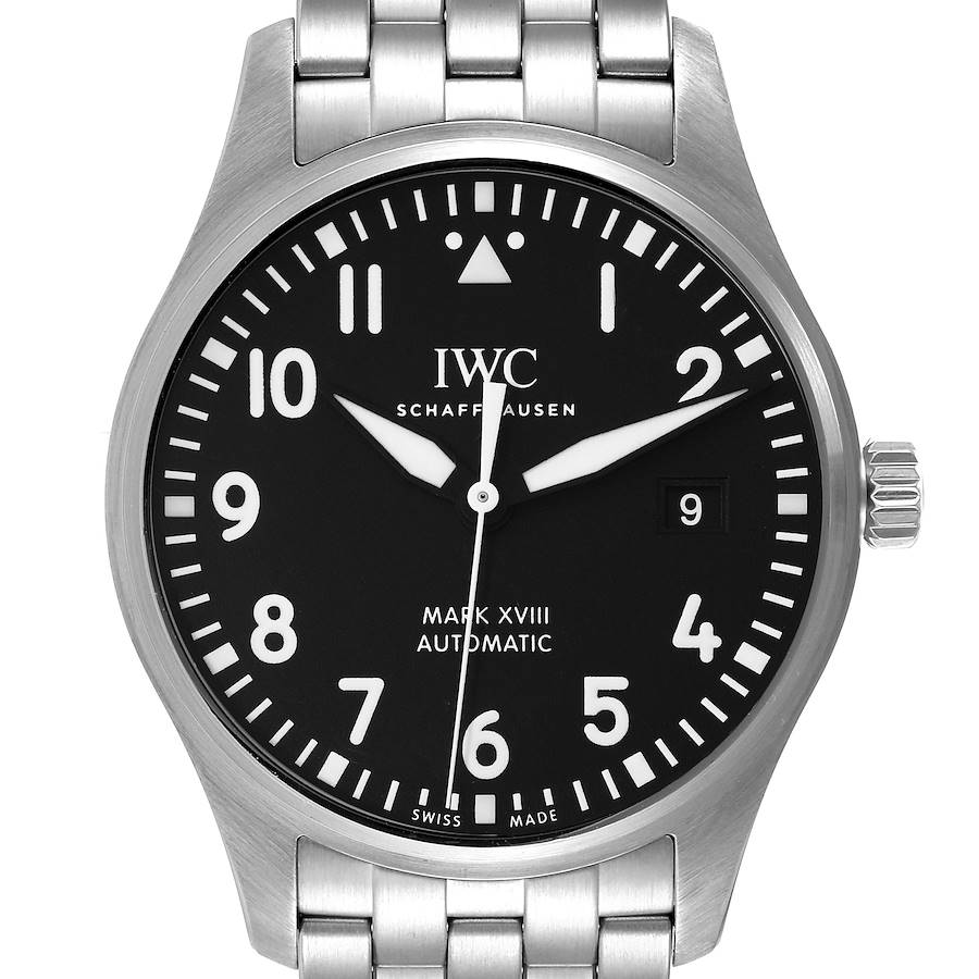 IWC Pilot Mark XVIII Black Dial Steel Mens Watch IW327015 Box Card SwissWatchExpo