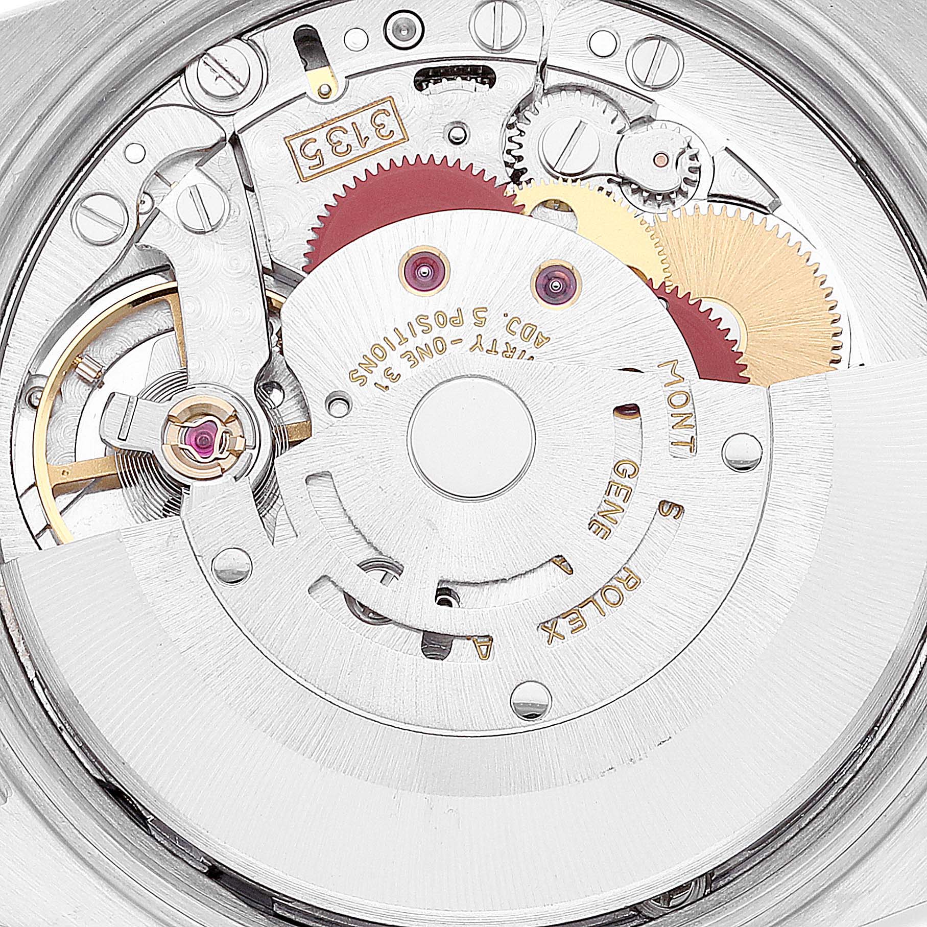 This image shows a close-up view of the internal mechanism of the Rolex Date 15210 Men
s Stainless Steel Silver Dial 15210 Men
s Stainless Steel Silver Dial model watch.