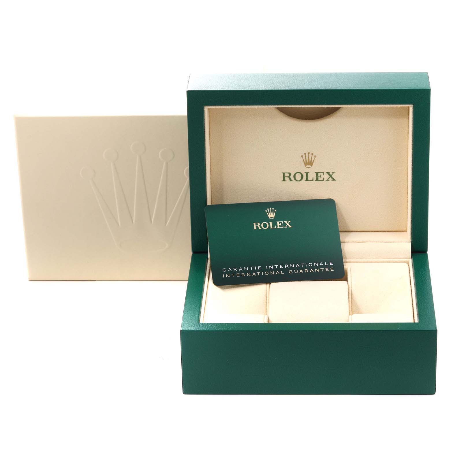The image shows the packaging and warranty card for the Rolex Datejust 41 126300 Men
s Stainless Steel Grey Dial 126300 Men
s Stainless Steel Grey Dial model.