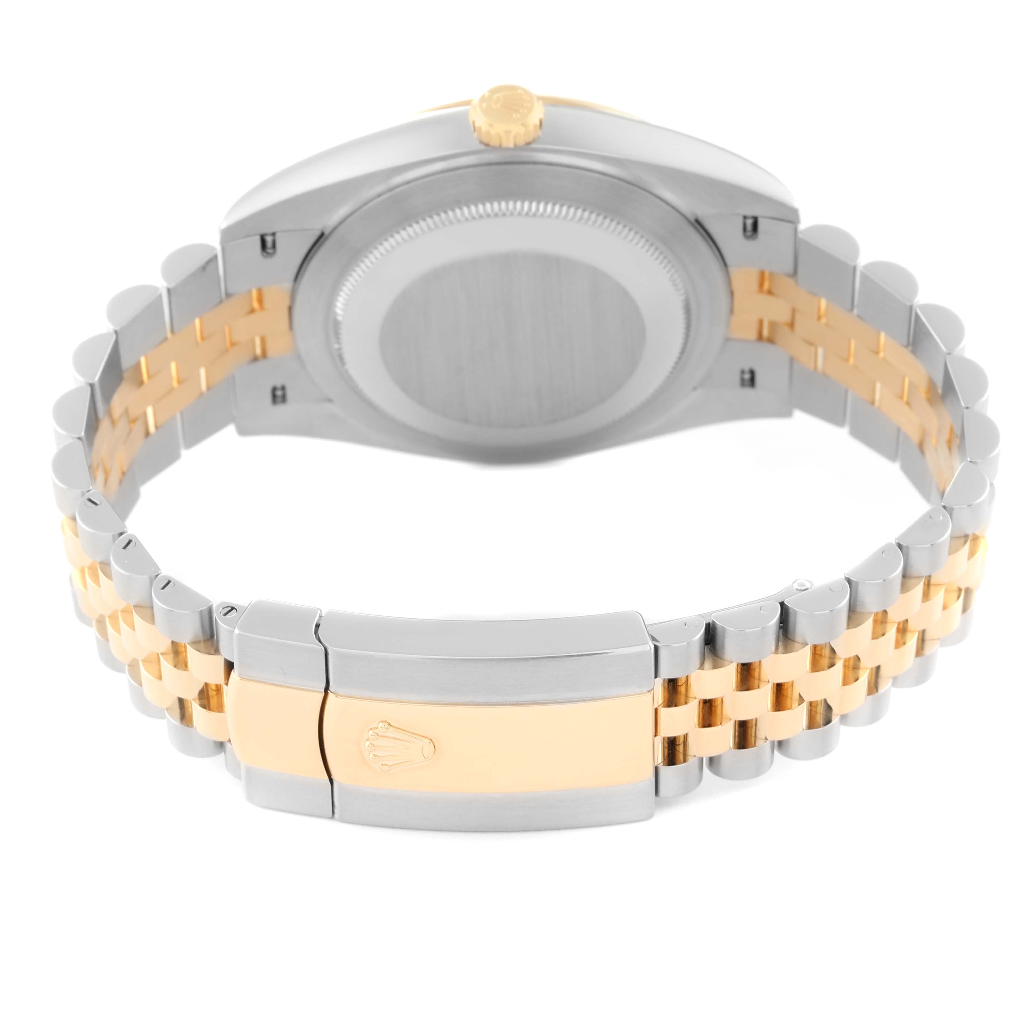 This image shows the back and clasp of the Rolex Datejust 41 126333 Men's Steel and Gold (two tone) Grey Dial 126333 Men's Steel and Gold (two tone) Grey Dial, highlighting its two-tone stainless steel and gold bracelet.
