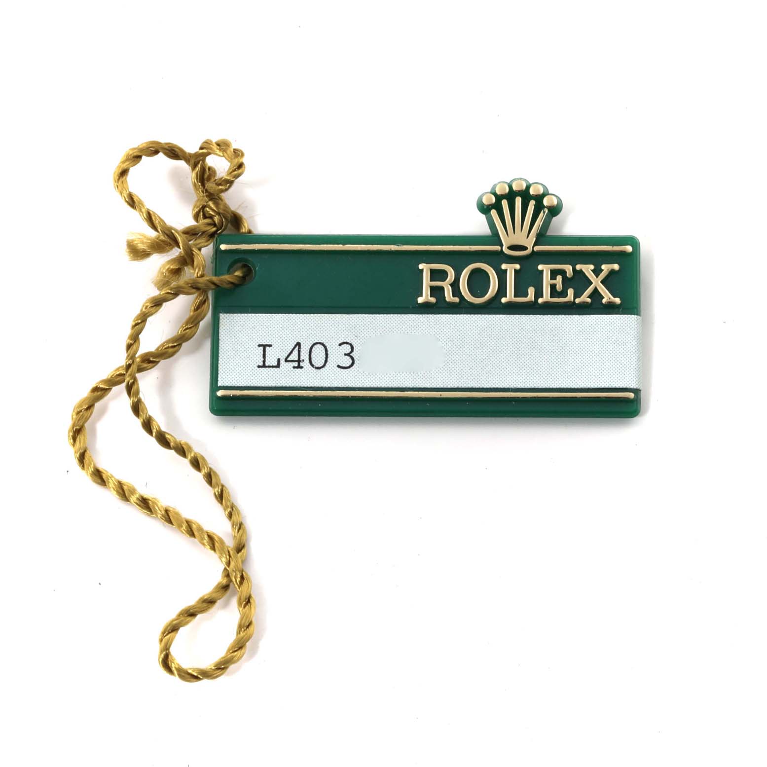 This is a green Rolex tag accessory for the Datejust model.
