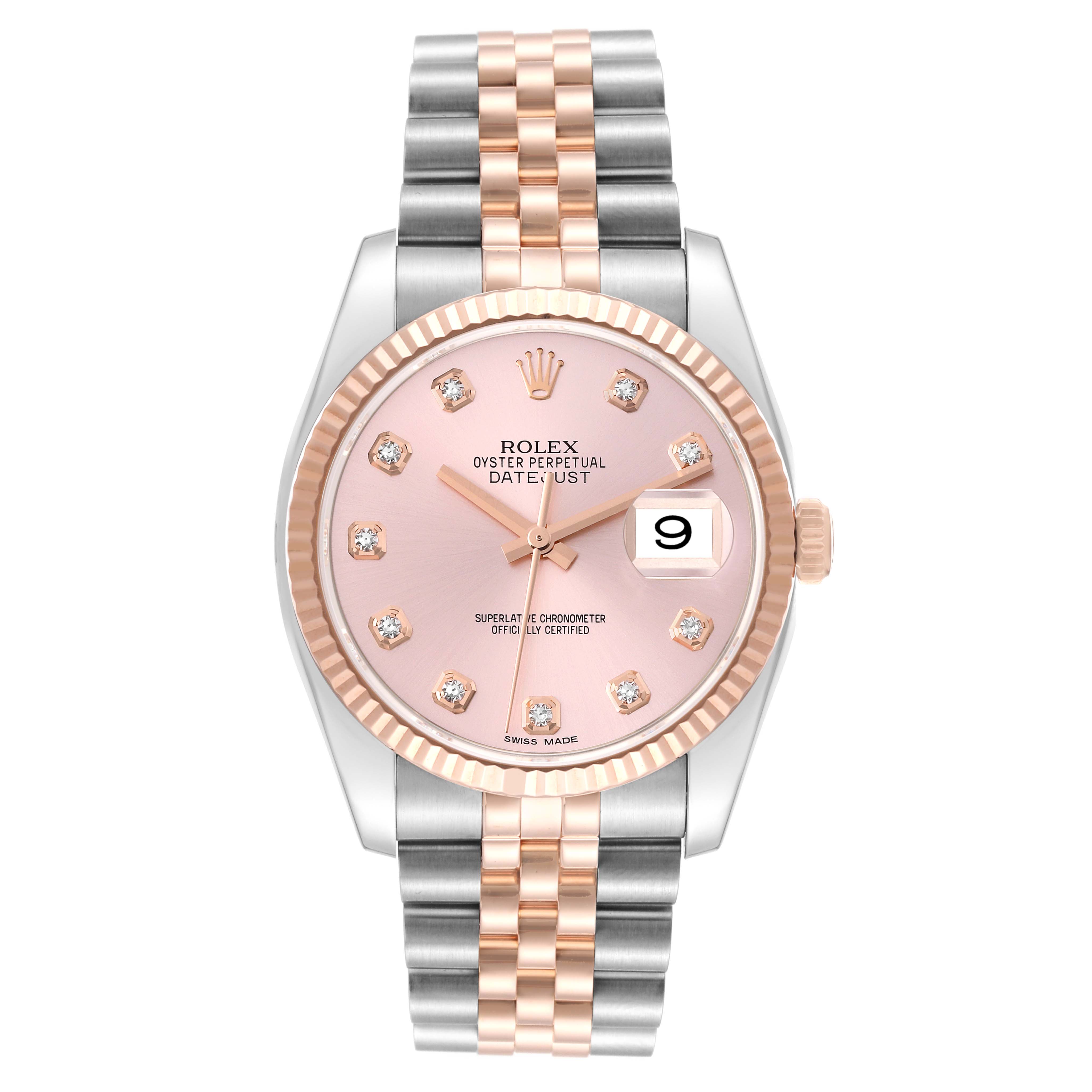 Rolex Datejust Steel Rose Gold Pink Diamond Dial Mens Watch 116231 ...