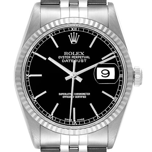 Photo of Rolex Datejust Steel White Gold Black Dial Mens Watch 16234