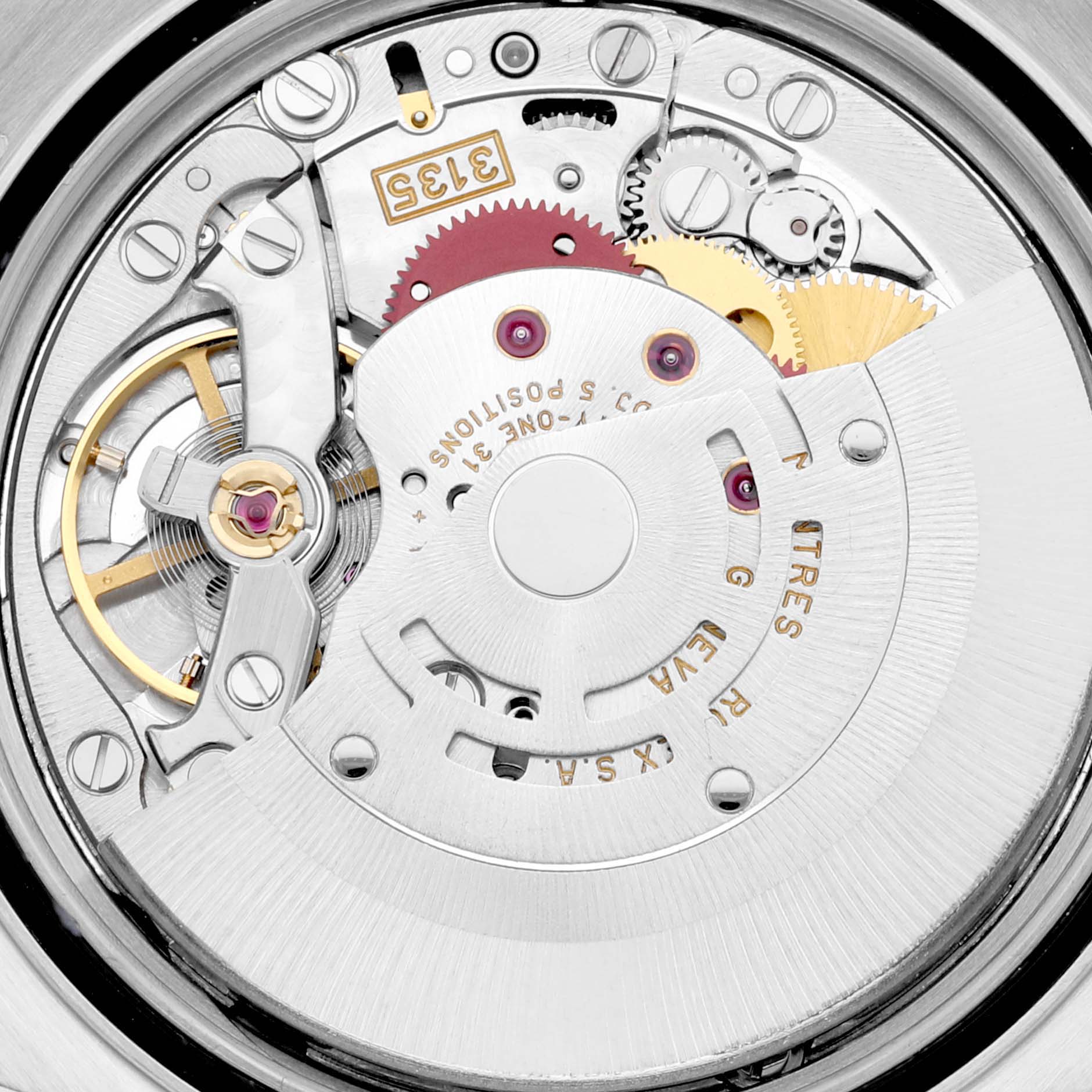 This image shows the intricate internal movement mechanism of the Rolex Datejust 16233 Men's Steel and Gold (two tone) Champagne Dial 16233 Men's Steel and Gold (two tone) Champagne Dial watch.