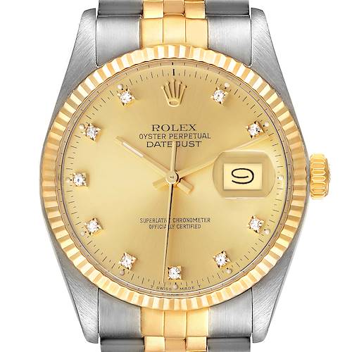 Photo of Rolex Datejust Steel Yellow Gold Diamond Vintage Mens Watch 16013 Box Papers