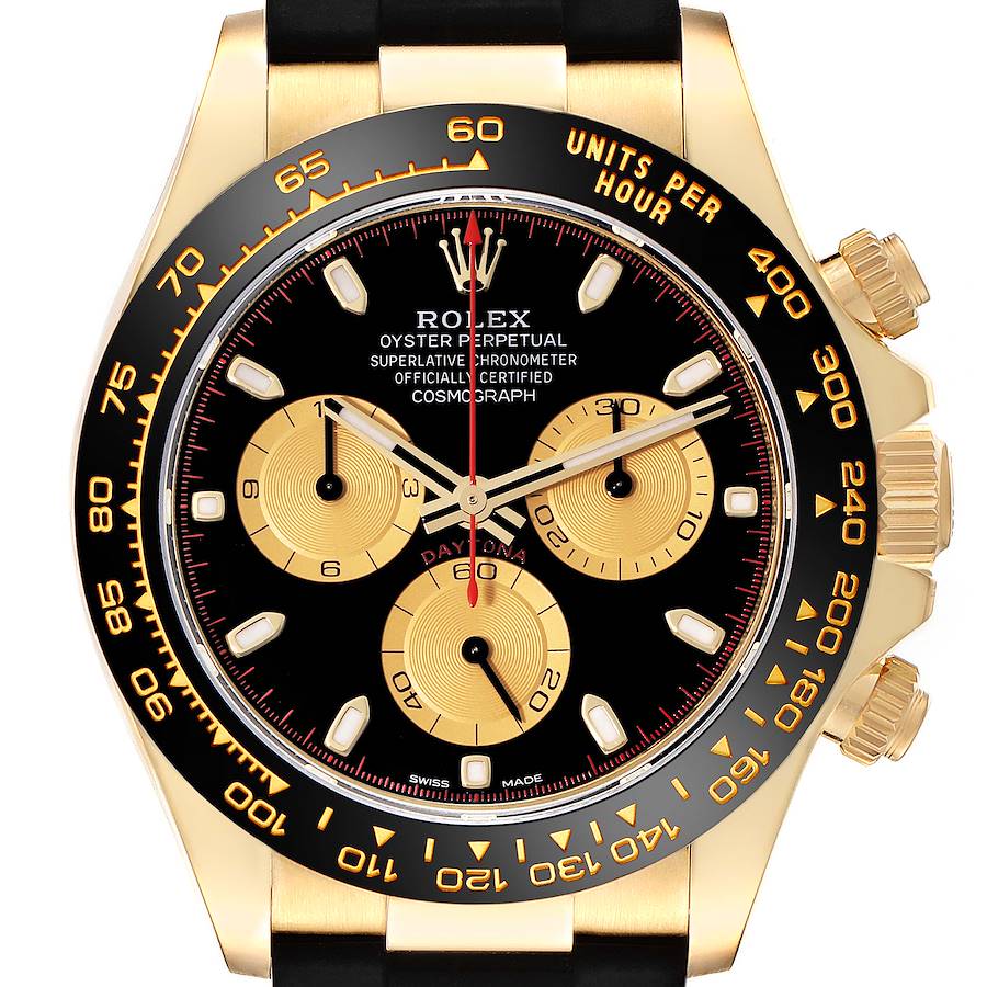Rolex Daytona Yellow Gold Black Dial Ceramic Bezel Mens Watch 116518 Box Card SwissWatchExpo