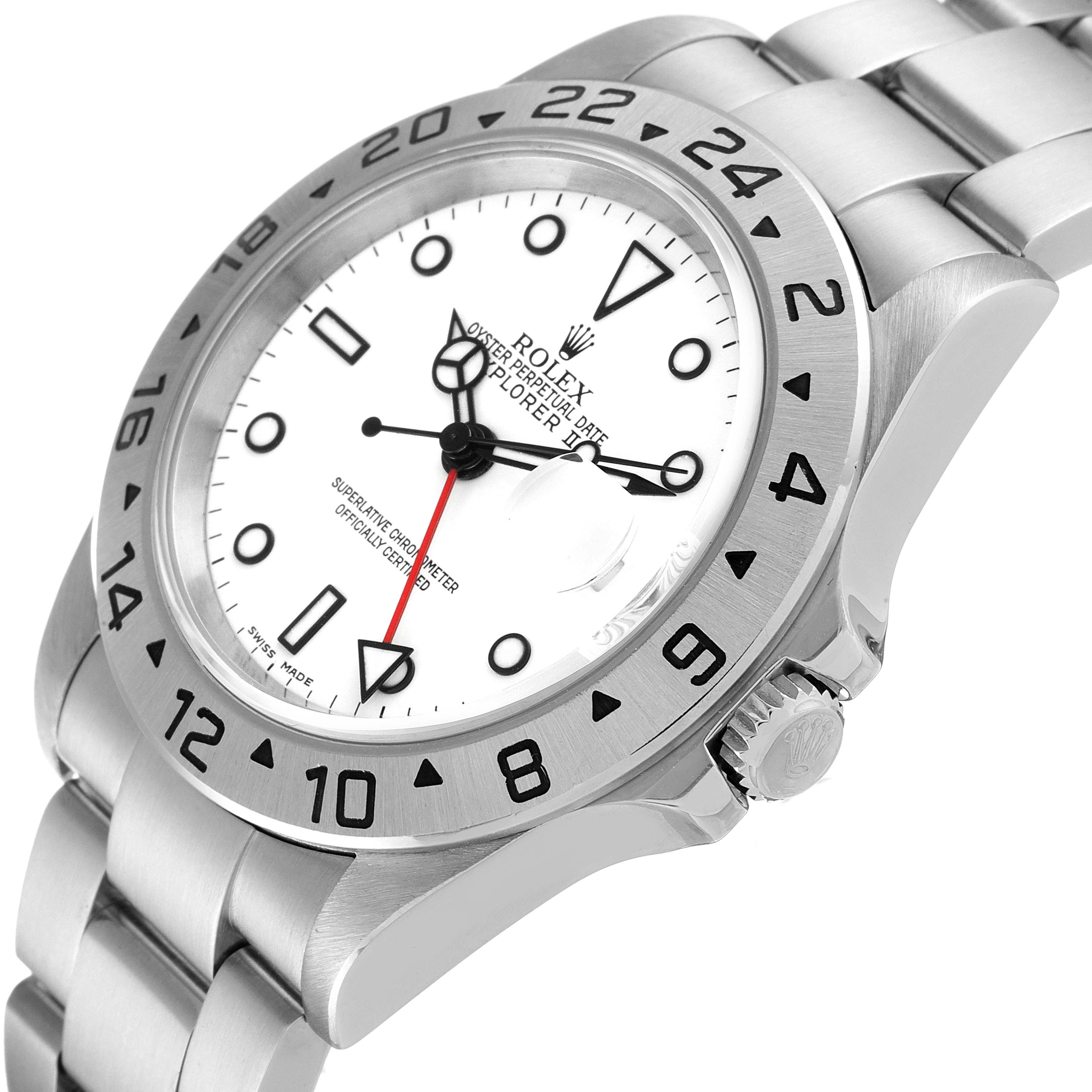 The image shows a Rolex Explorer 16570 Men's Stainless Steel White Dial 16570 Men's Stainless Steel White Dial watch from a 3/4 angle, highlighting the face, bezel, crown, and part of the bracelet.
