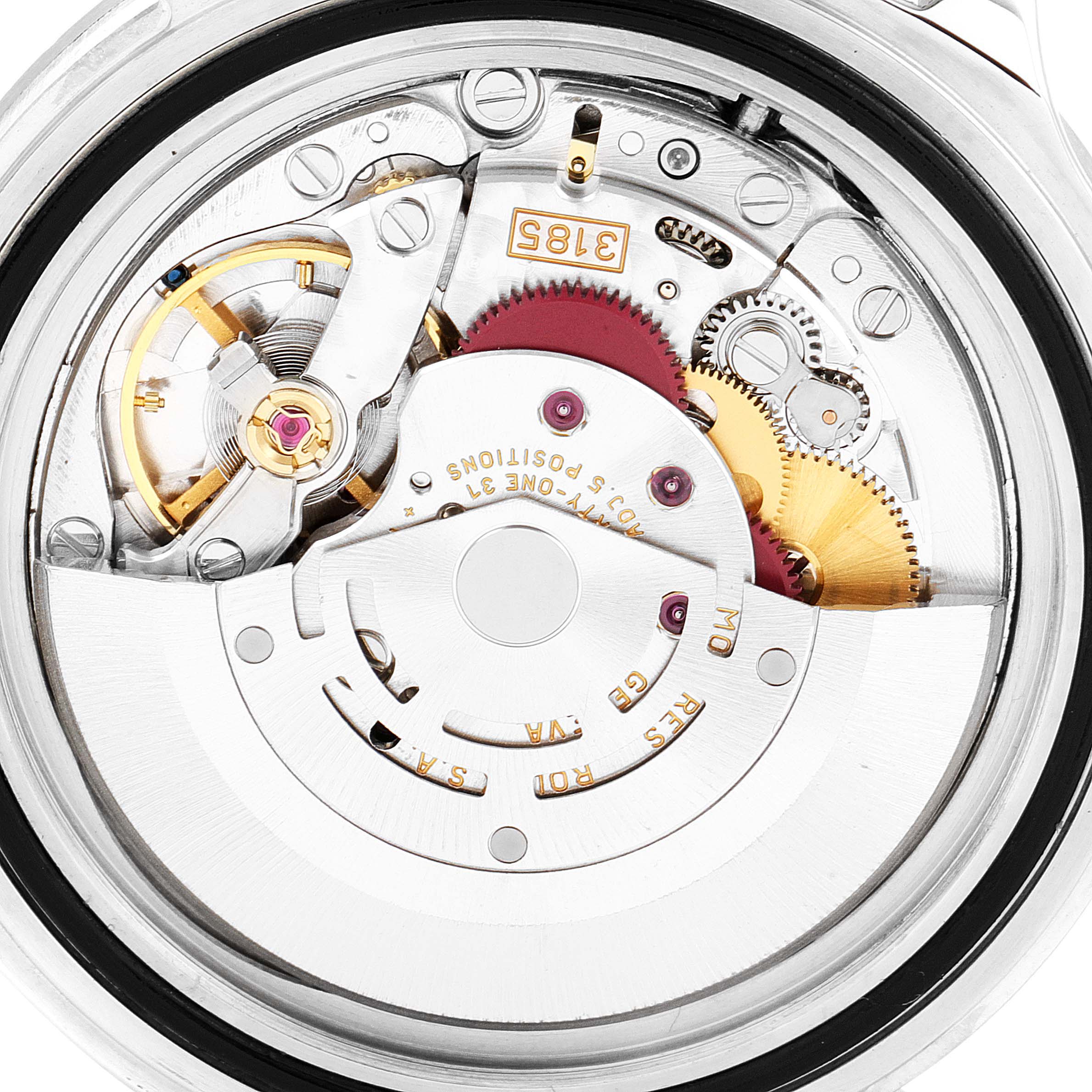 The image shows a close-up view of the internal movement mechanism of a Rolex Explorer 16570 Men's Stainless Steel White Dial 16570 Men's Stainless Steel White Dial watch.