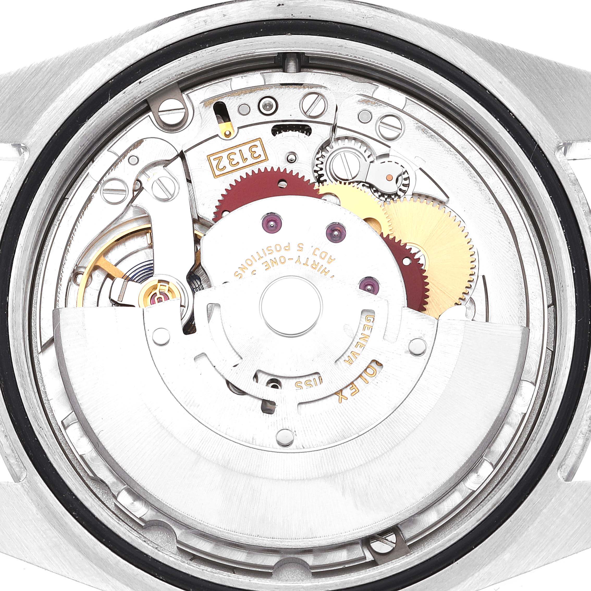 This image shows the inner movement mechanism of the Rolex Oyster Perpetual 114300 Men's Stainless Steel Grey Dial 114300 Men's Stainless Steel Grey Dial model viewed from the back case.