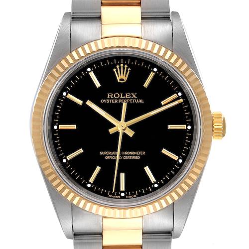 Photo of Rolex Oyster Perpetual Steel Yellow Gold Black Dial Mens Watch 14233
