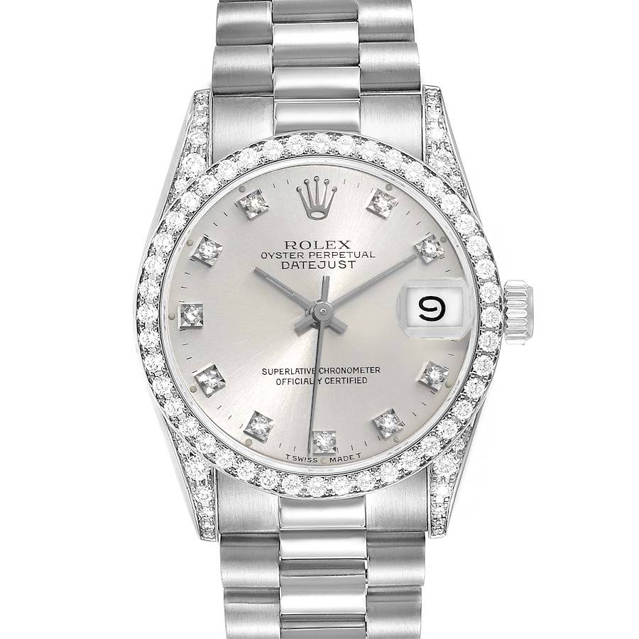 Rolex President Datejust Midsize White Gold Diamond Lugs Watch 68159 SwissWatchExpo