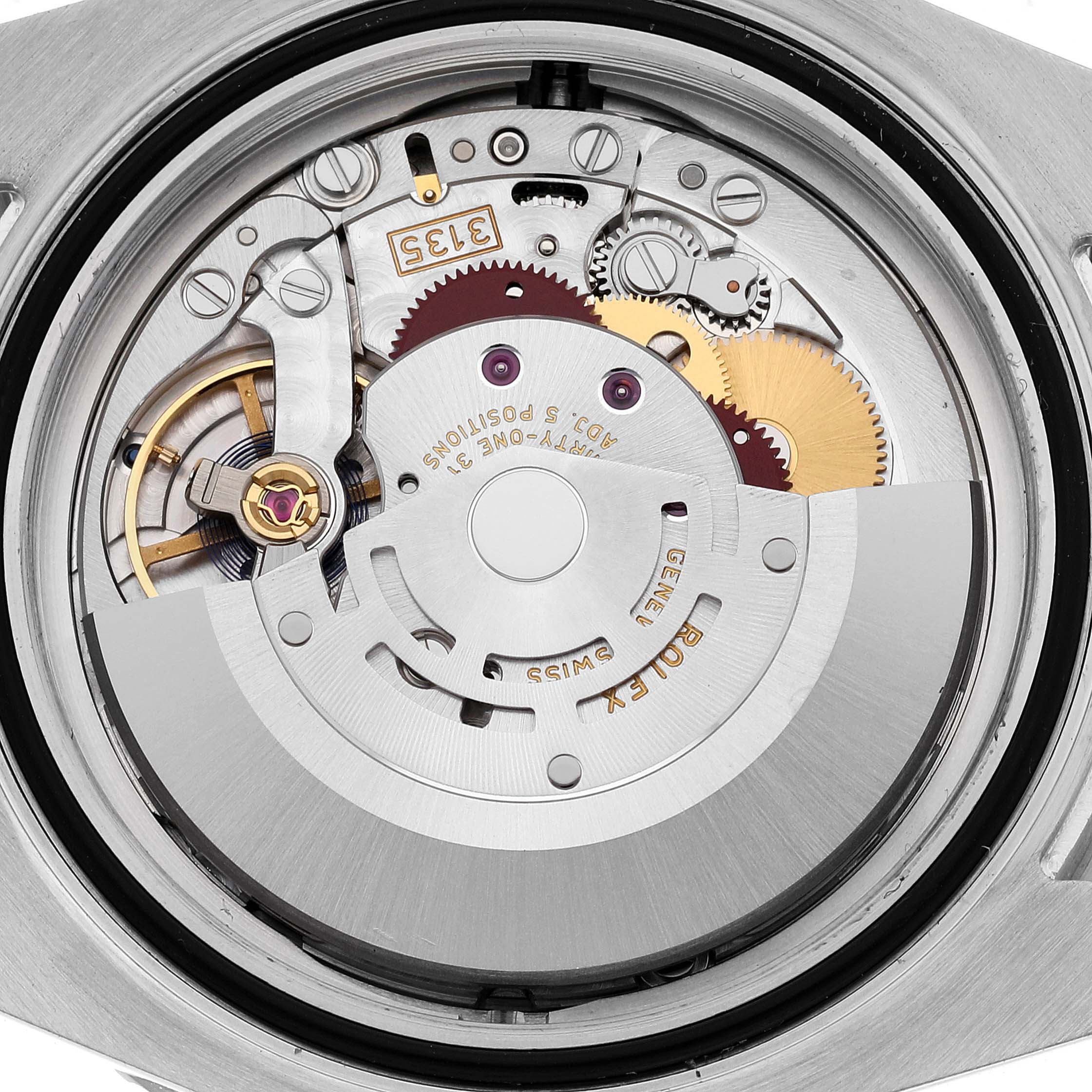 This image shows a close-up of the movement and internal mechanisms of a Rolex Sea-Dweller 116600 Men
s Stainless Steel Black Dial 116600 Men
s Stainless Steel Black Dial watch from the back.