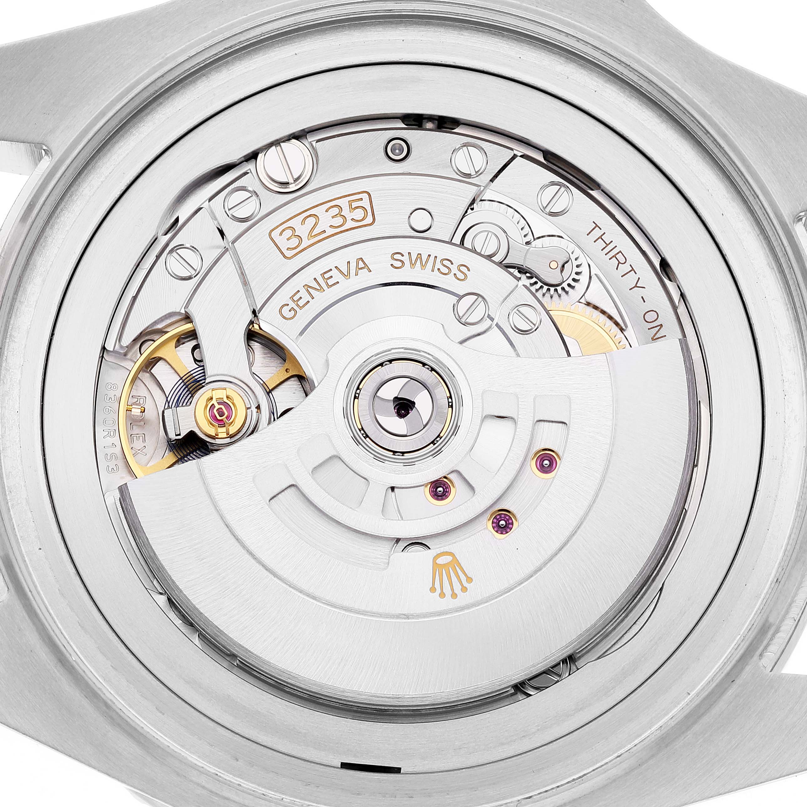 The image shows the movement of a Rolex Sea-Dweller 126660 Men's Stainless Steel Blue Dial 126660 Men's Stainless Steel Blue Dial watch, specifically its caliber 3235, viewed from the back.