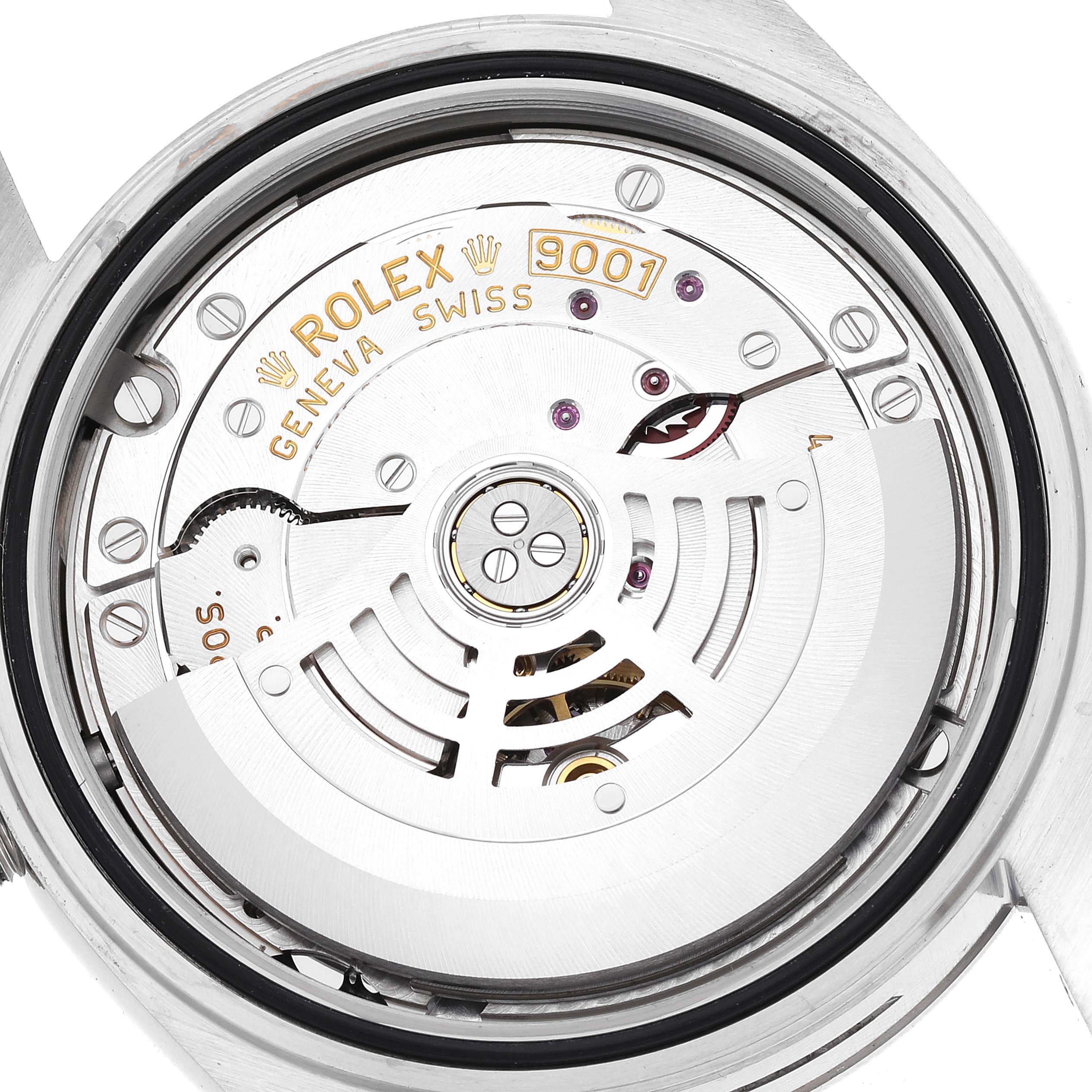 The image shows the internal movement and mechanism of a Rolex Sky-Dweller 326934 Men
s Stainless Steel Black Dial 326934 Men
s Stainless Steel Black Dial watch from a back angle.