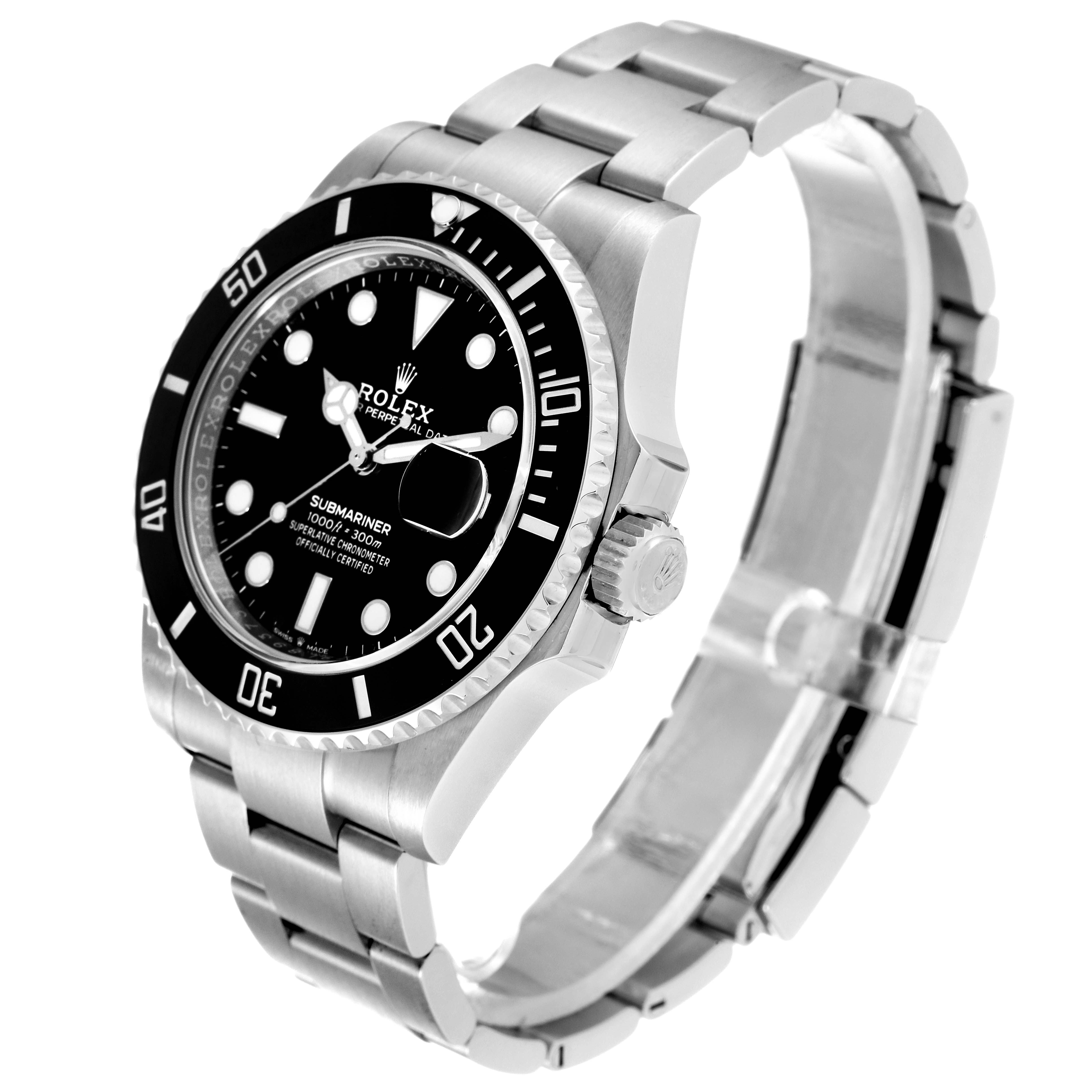 The image shows a Rolex Submariner 126610 Men's Stainless Steel Black Dial 126610 Men's Stainless Steel Black Dial watch from a three-quarter angle, highlighting the bezel, dial, and bracelet.