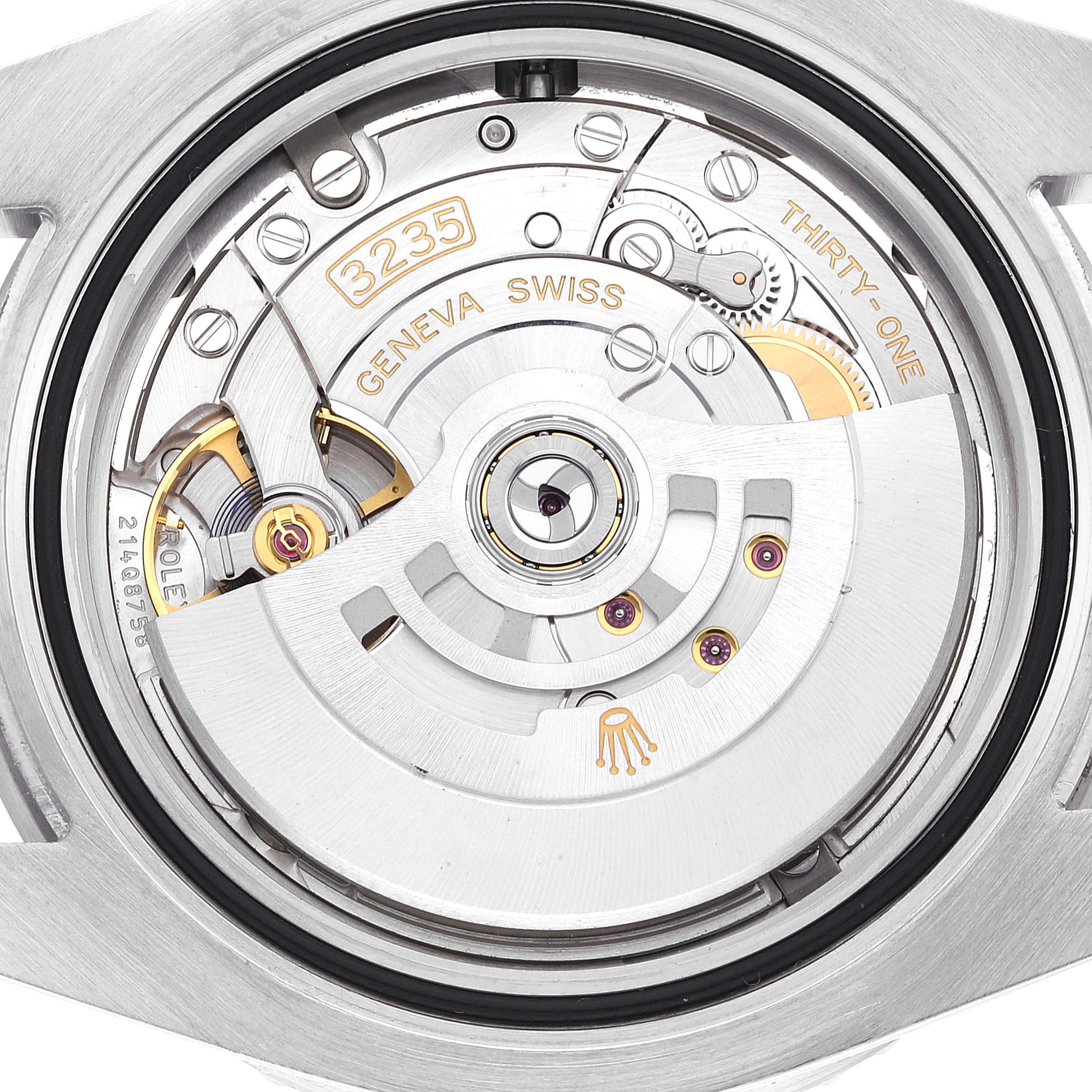 This image shows the intricate internal mechanism of a Rolex Submariner 126610 Men's Stainless Steel Black Dial 126610 Men's Stainless Steel Black Dial watch, highlighting the 3235 movement and its components.