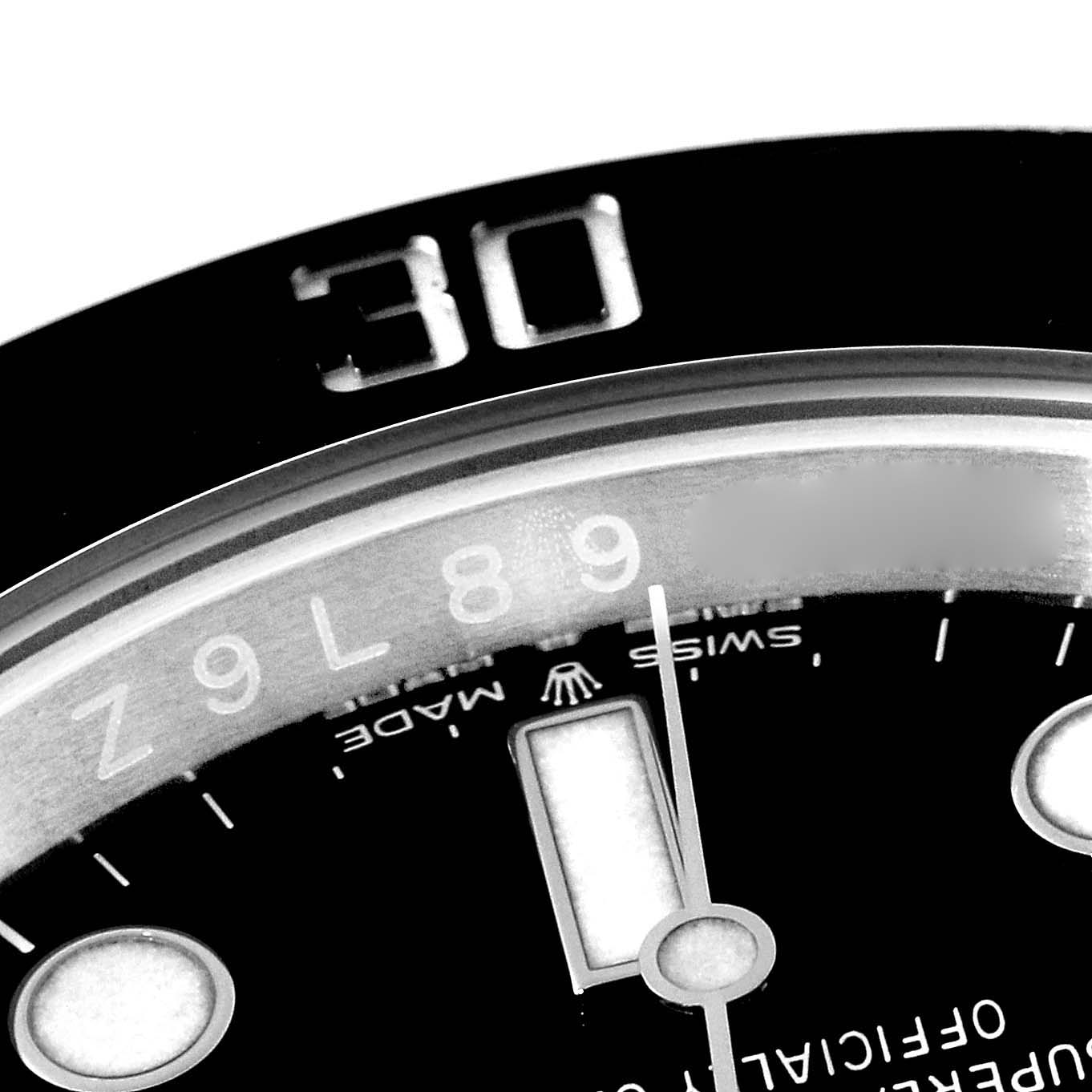 The image shows a close-up of the Rolex Submariner 126610 Men's Stainless Steel Black Dial 126610 Men's Stainless Steel Black Dial watch dial and bezel, highlighting the "30" bezel marker and part of the dial details.