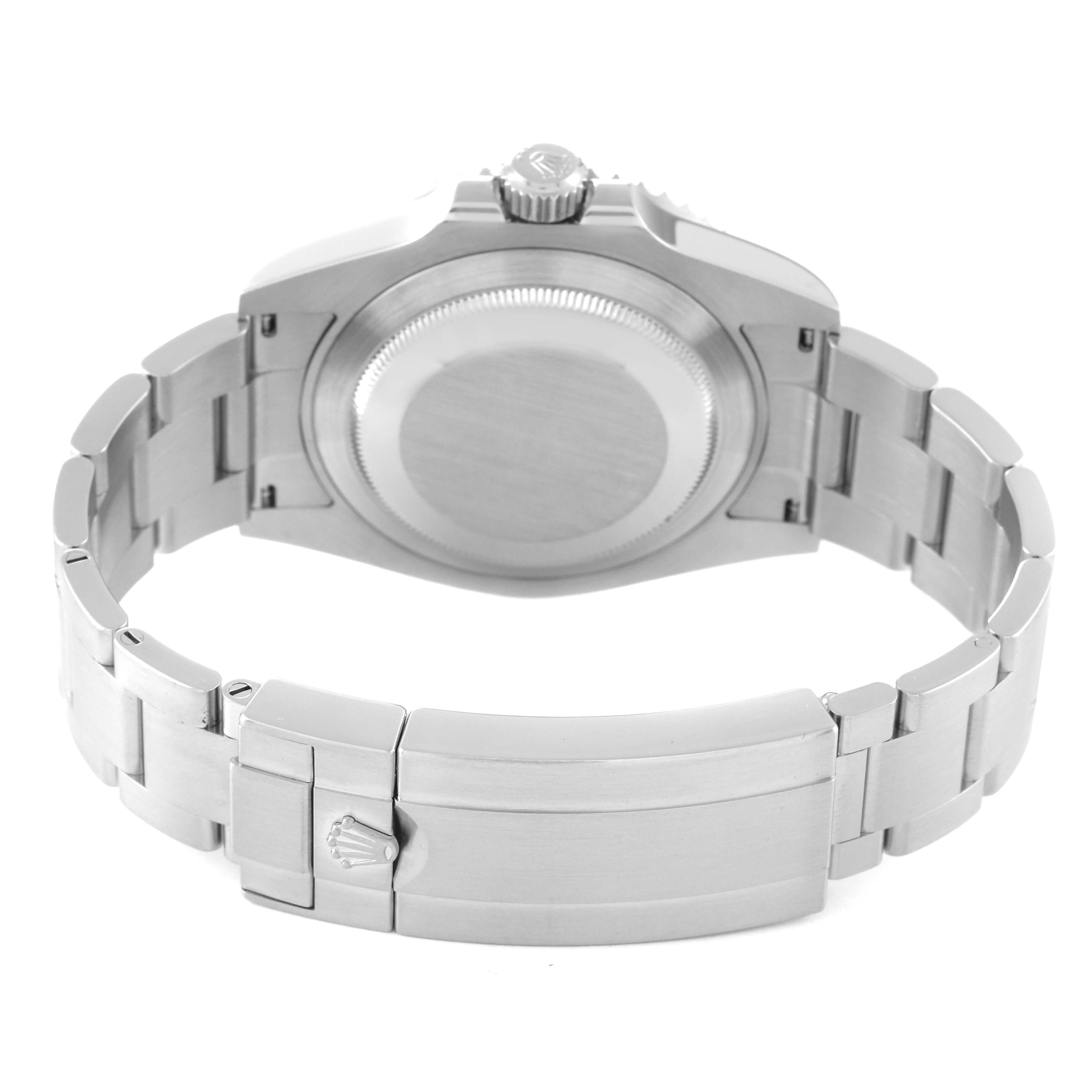 This Rolex Submariner 126610 Men's Stainless Steel Black Dial 126610 Men's Stainless Steel Black Dial watch is shown from the back, highlighting its case back, bracelet, and clasp.