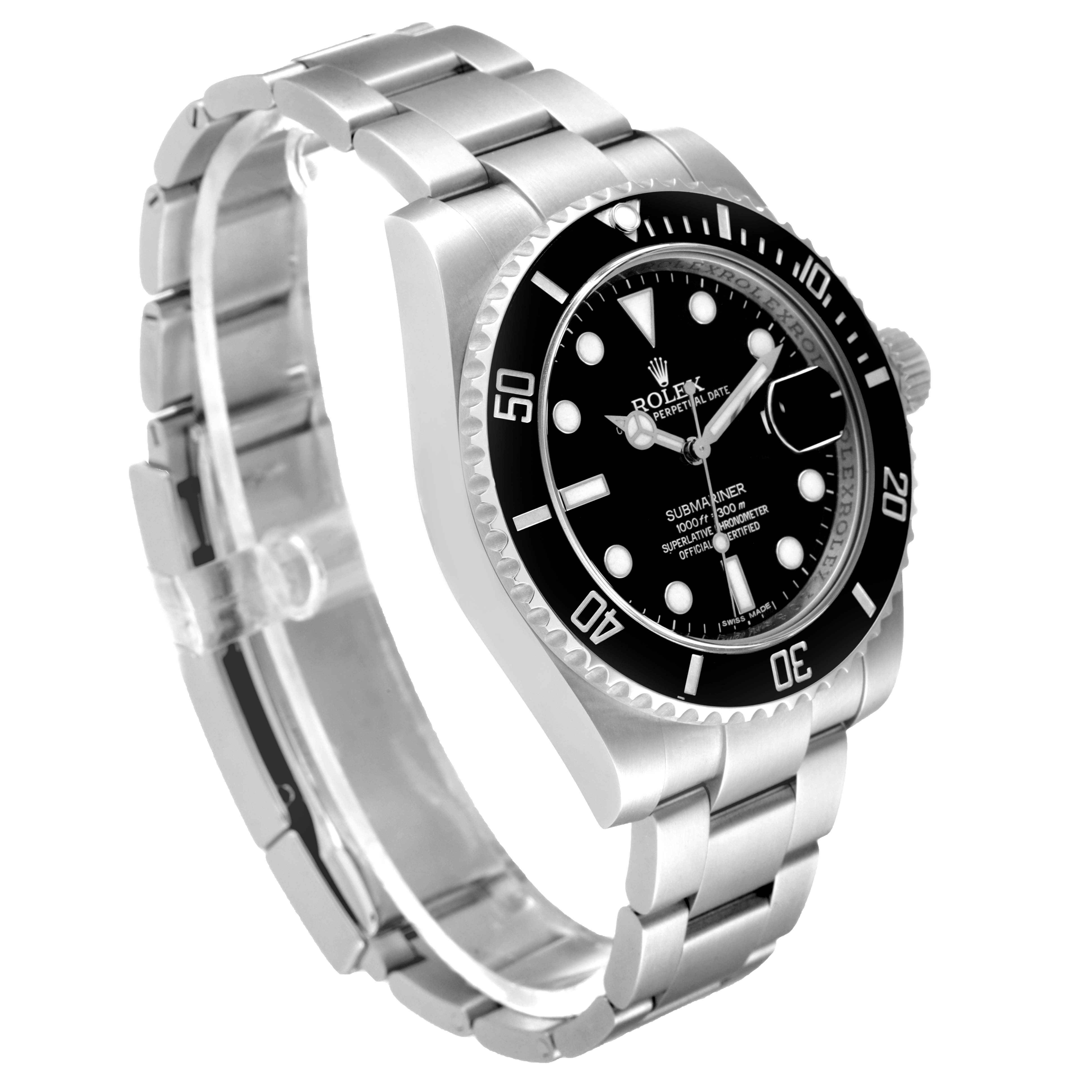 The image shows a Rolex Submariner 116610 Men's Stainless Steel Black Dial 116610 Men's Stainless Steel Black Dial watch at a three-quarters angle highlighting its face, bezel, and bracelet.