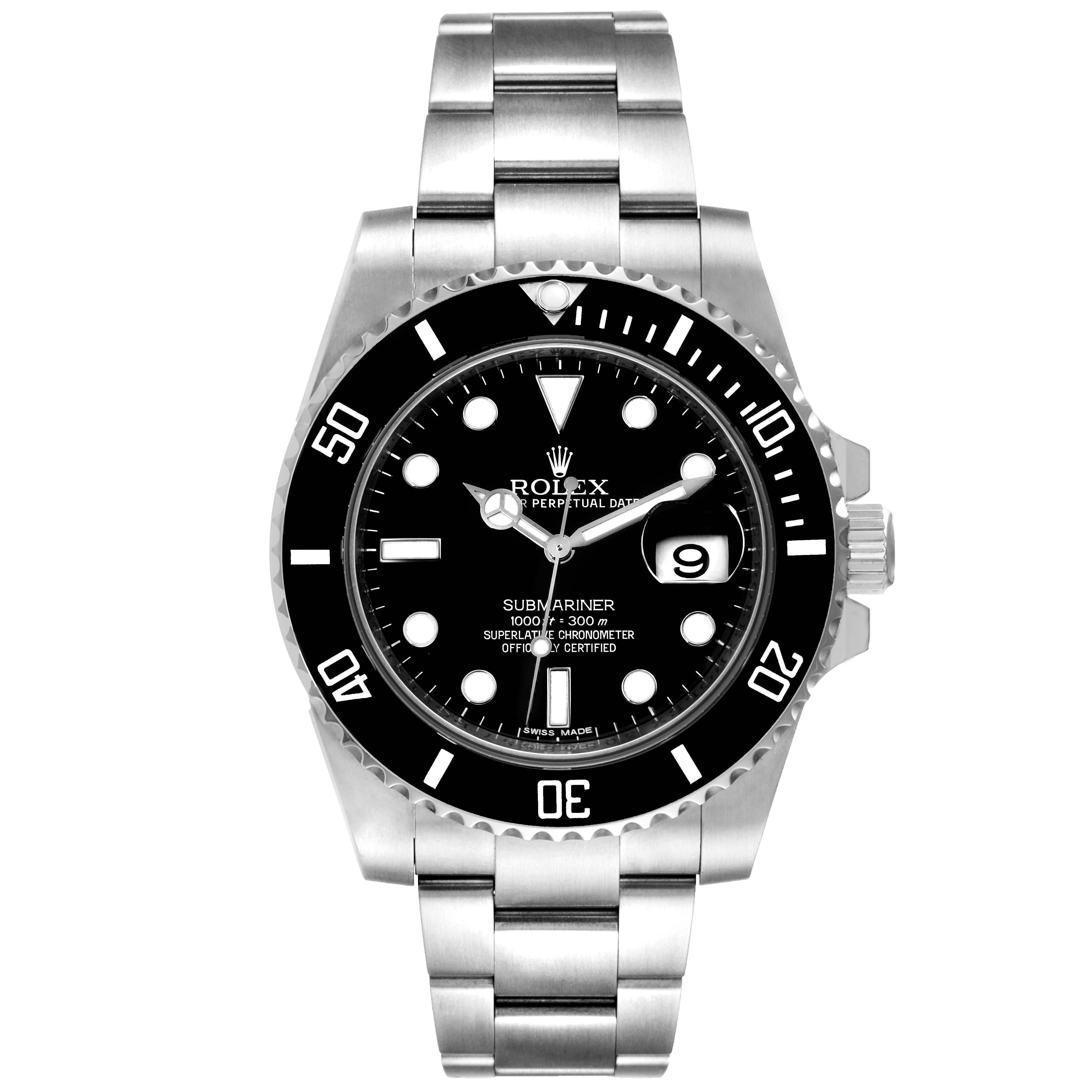 Front angle view of the Rolex Submariner 116610 Men's Stainless Steel Black Dial 116610 Men's Stainless Steel Black Dial showing the dial, bezel, bracelet, and crown.