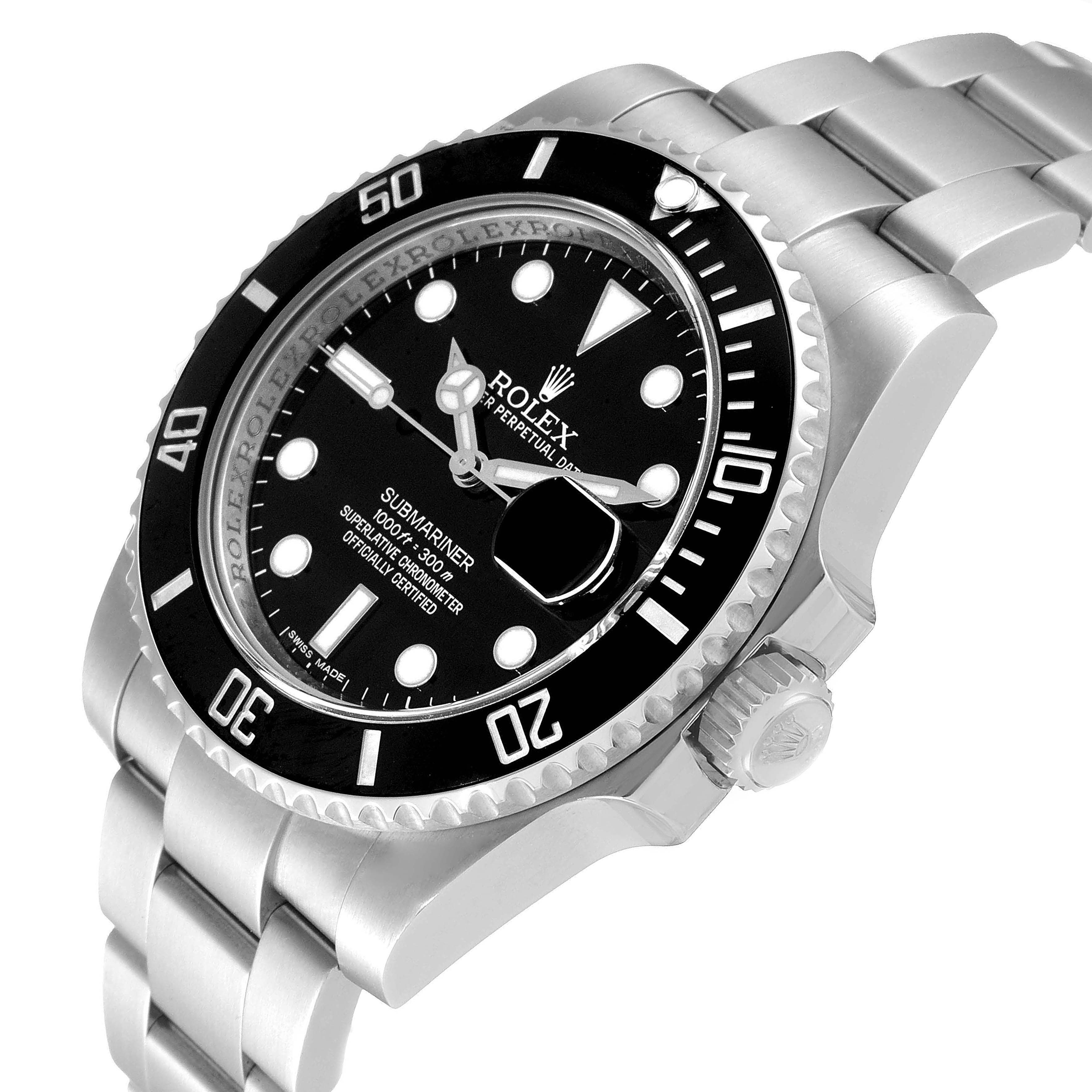 The image shows a Rolex Submariner 116610 Men's Stainless Steel Black Dial 116610 Men's Stainless Steel Black Dial watch from a side angle highlighting the bezel, dial, crown, and part of the bracelet.