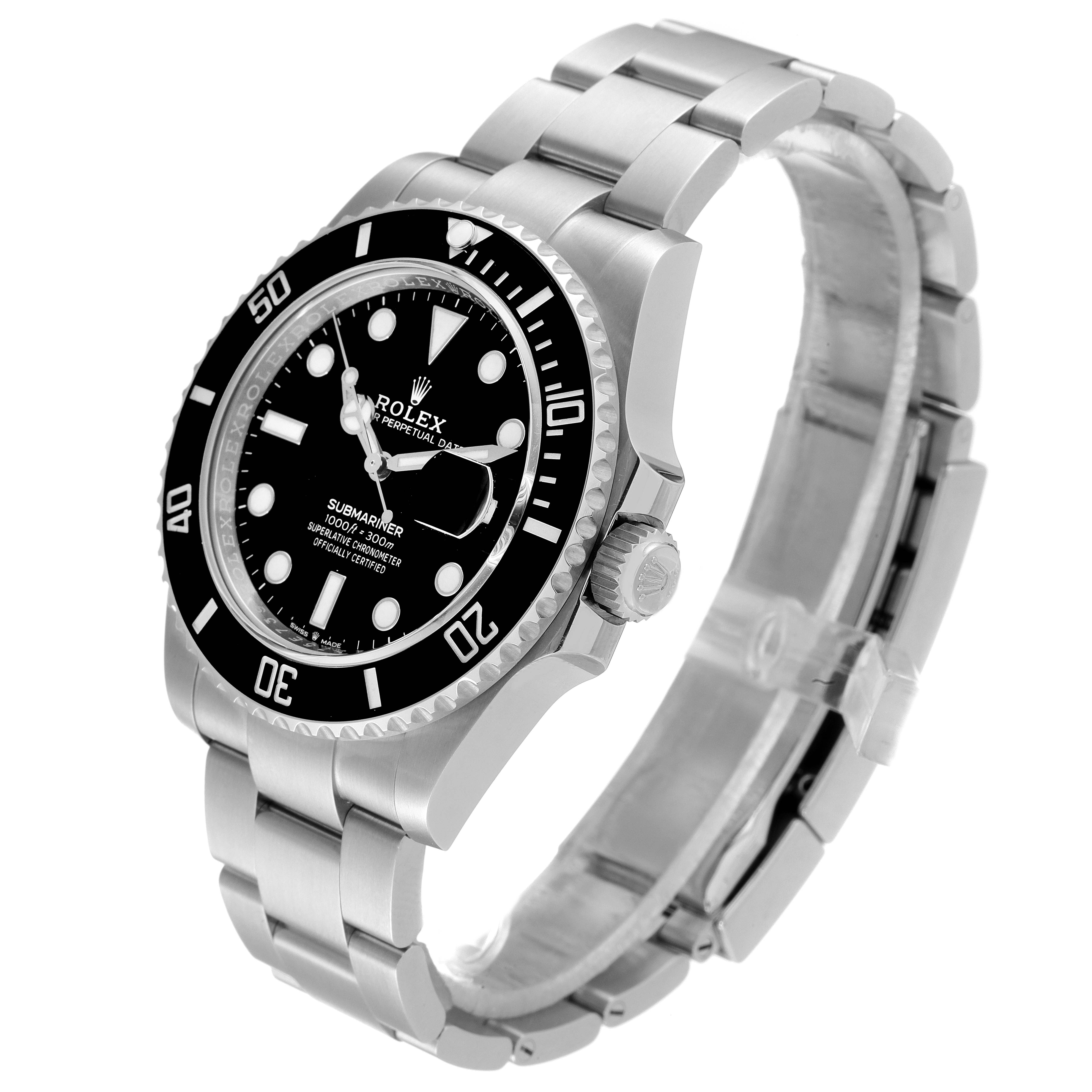 This image shows a Rolex Submariner 126610 Men's Stainless Steel Black Dial 126610 Men's Stainless Steel Black Dial watch at an angled view, displaying the dial, bezel, case, and bracelet.