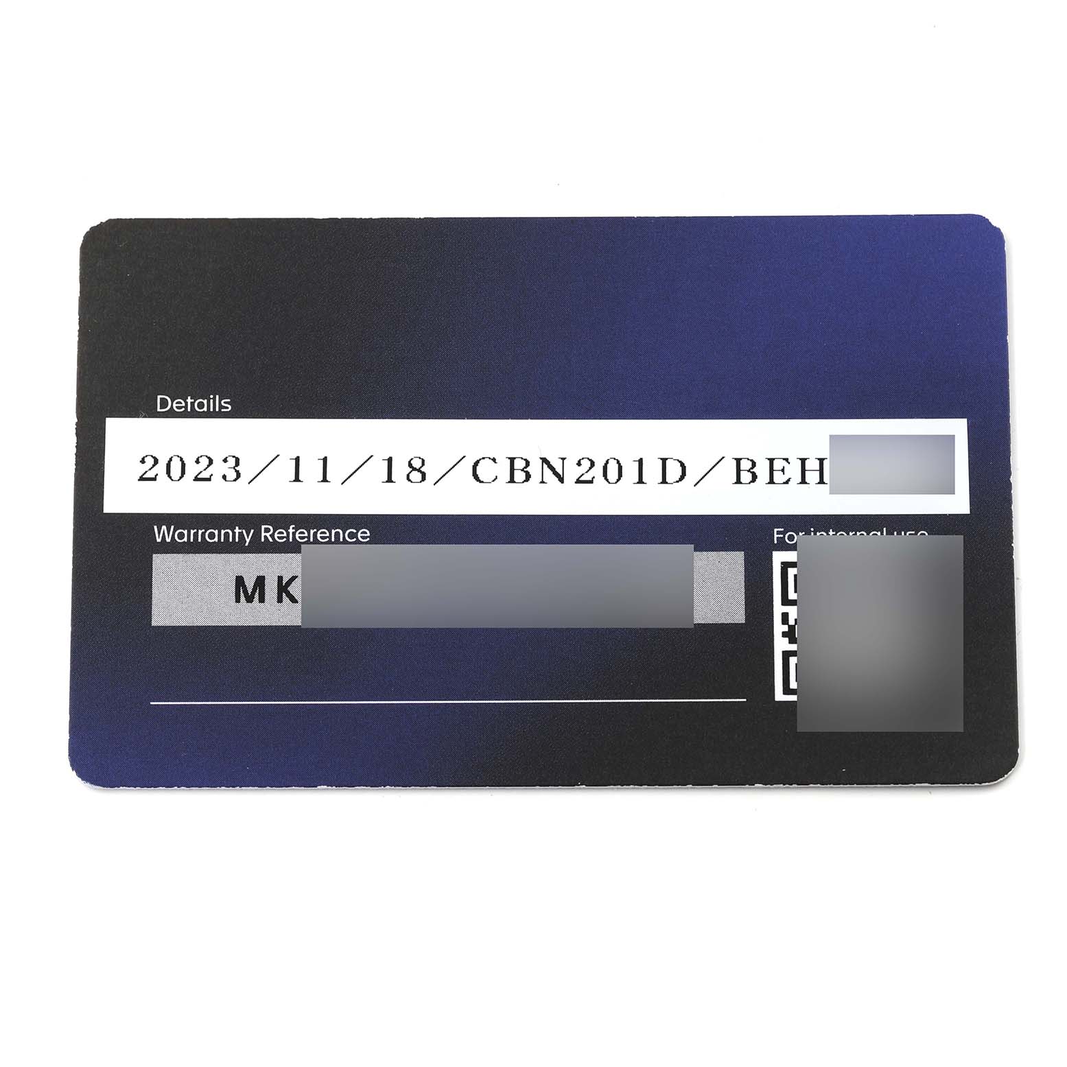 This image shows the warranty card for a Tag Heuer Carrera CBN201D.FC6543 Men's Stainless Steel Blue Dial CBN201D.FC6543 Men's Stainless Steel Blue Dial model watch.