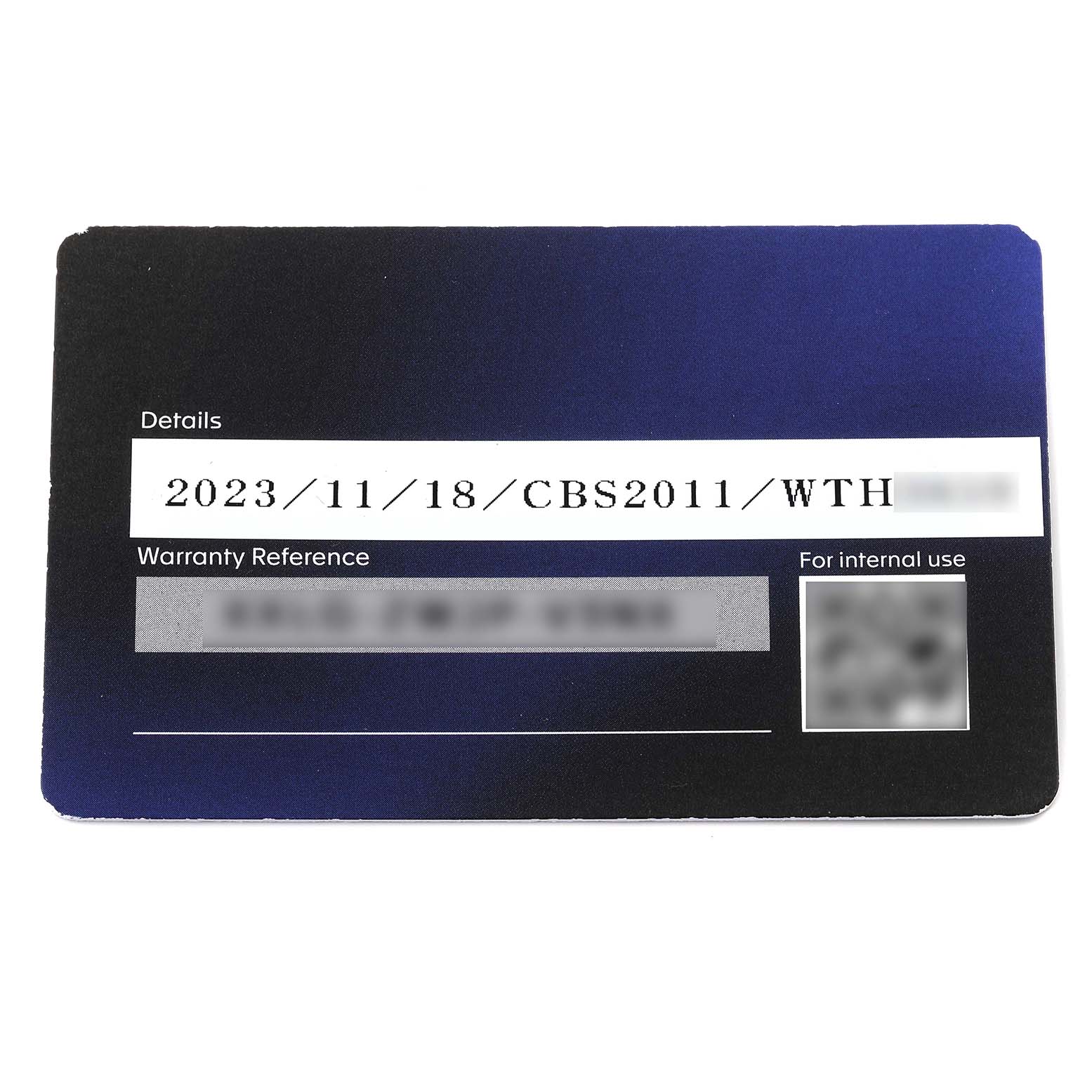 This image shows the warranty card for a Tag Heuer Carrera CBS2011.FC6529 Men's Stainless Steel Silver Dial CBS2011.FC6529 Men's Stainless Steel Silver Dial model, displaying the purchase date and warranty reference.