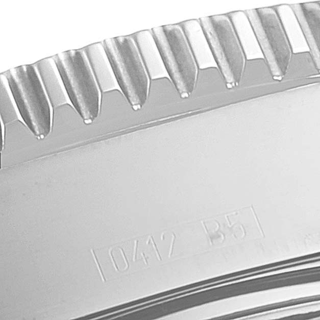 This image shows a close-up of the grooved bezel and side of the Breitling Superocean A17391 Men
s Stainless Steel Black Dial A17391 Men
s Stainless Steel Black Dial watch.