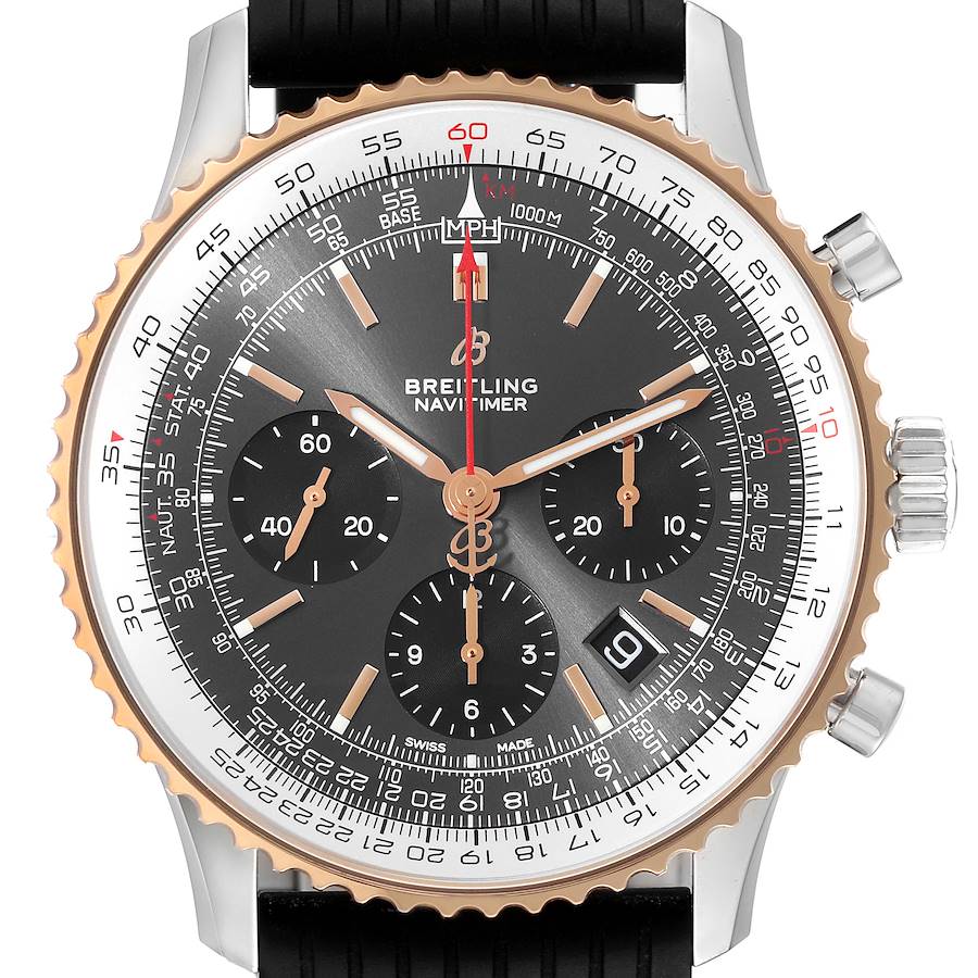 Breitling Navitimer 01 Grey Dial Steel Rose Gold Mens Watch UB0121 Box Card SwissWatchExpo