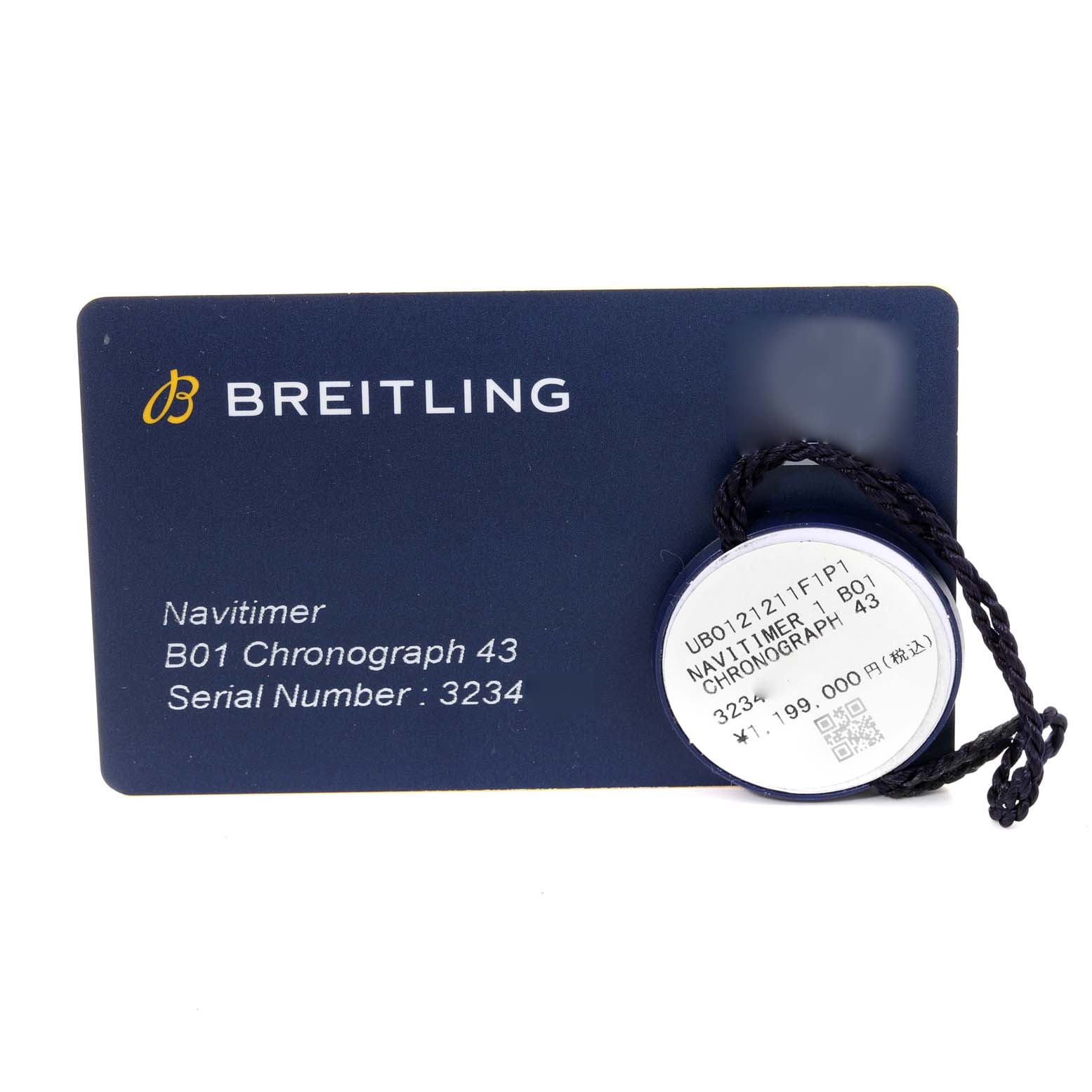 The image displays a Breitling Navitimer UB012111 Men's Steel and Gold (two tone) Grey Dial UB012111 Men's Steel and Gold (two tone) Grey Dial B01 Chronograph 43 information card and a matching price tag.