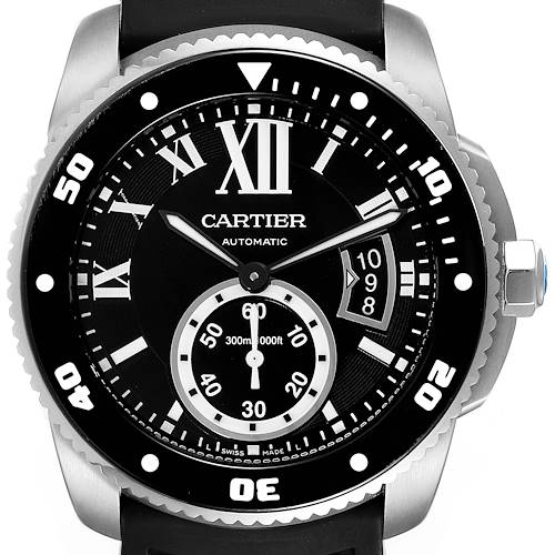 Photo of Cartier Calibre Diver Black Rubber Strap Steel Mens Watch W7100056