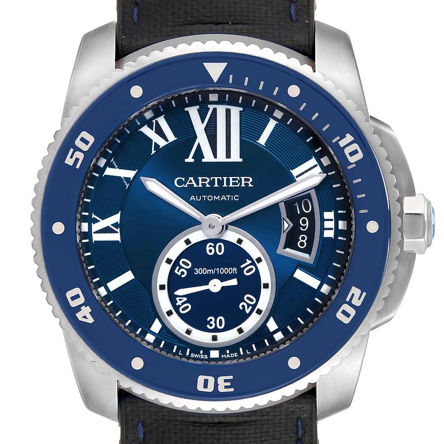 Cartier Calibre Diver Blue Dial Rubber Strap Steel Mens Watch WSCA0011 Papers SwissWatchExpo