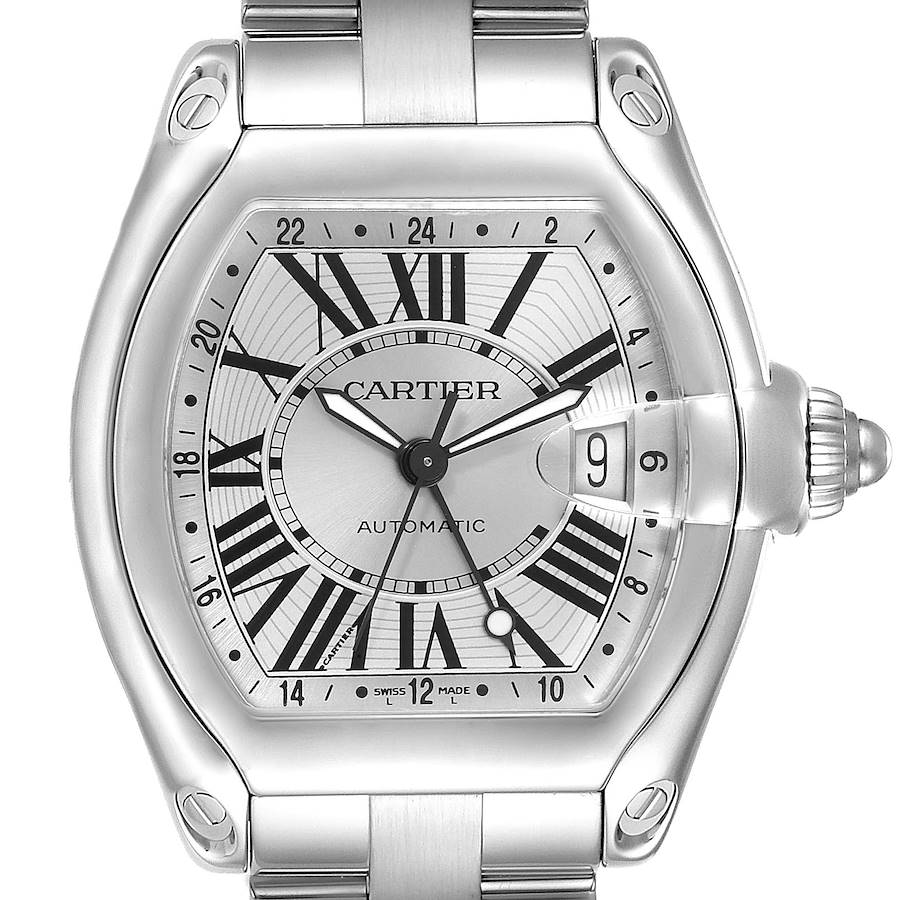 Cartier Roadster GMT Silver Dial Stainless Steel Watch W62032X6 SwissWatchExpo