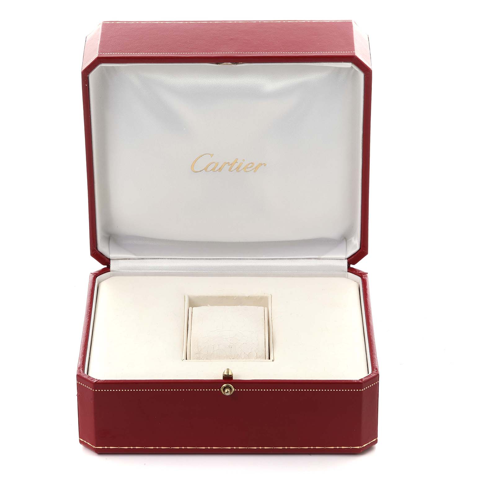 The image shows an open Cartier Roadster W62020X6 Men's Stainless Steel Black Dial W62020X6 Men's Stainless Steel Black Dial watch box, with the interior visible from the front.