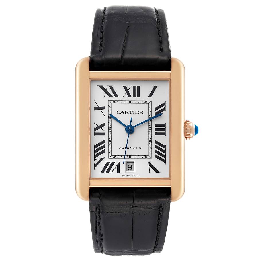 Cartier Tank Solo XL Rose Gold Silver Dial Mens Watch W5200026