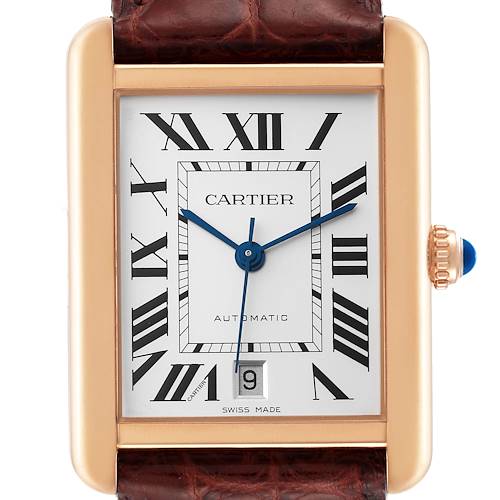 Photo of Cartier Tank Solo XL Rose Gold Silver Dial Mens Watch W5200026 Box Card