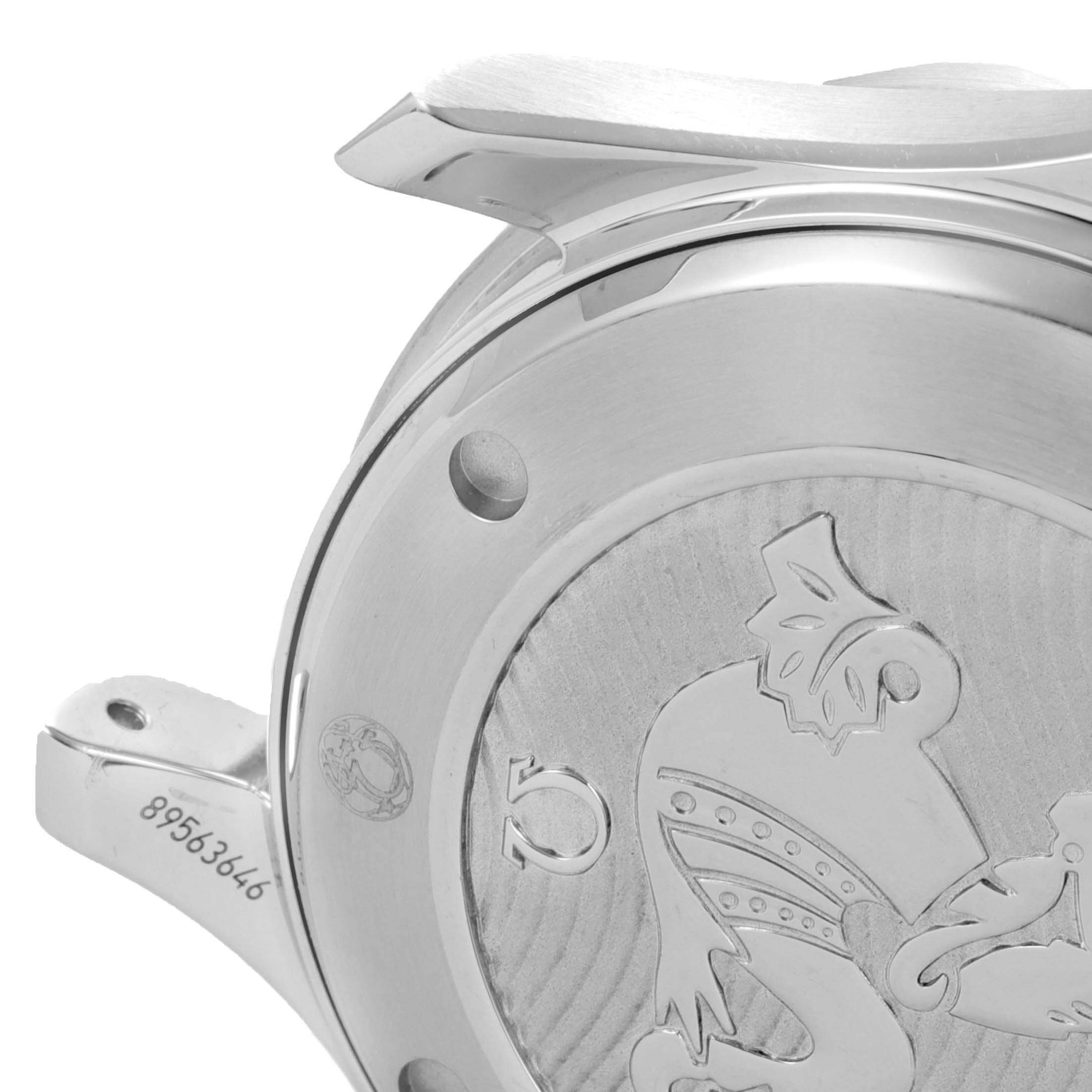 The image shows the case back and lugs of the Omega Seamaster 212.30.41.20.01.003 Men's Stainless Steel Black Dial 212.30.41.20.01.003 Men's Stainless Steel Black Dial watch, highlighting engravings and the seamonster emblem.