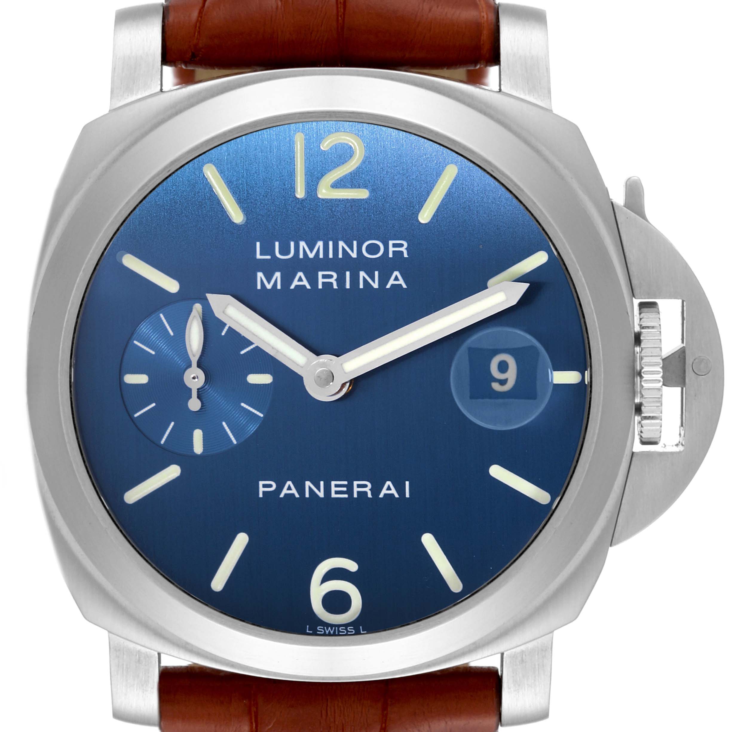 Panerai Luminor Marina Blue Dial Steel Mens Watch PAM00070