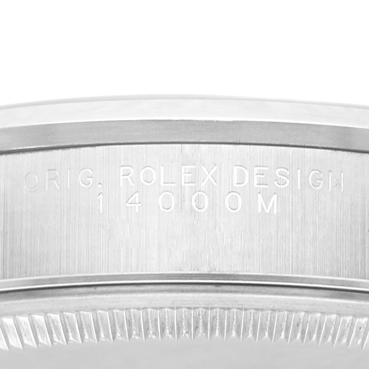 This image shows the side view of the case of an Air-King model by Rolex, displaying the engraved model number and design details.