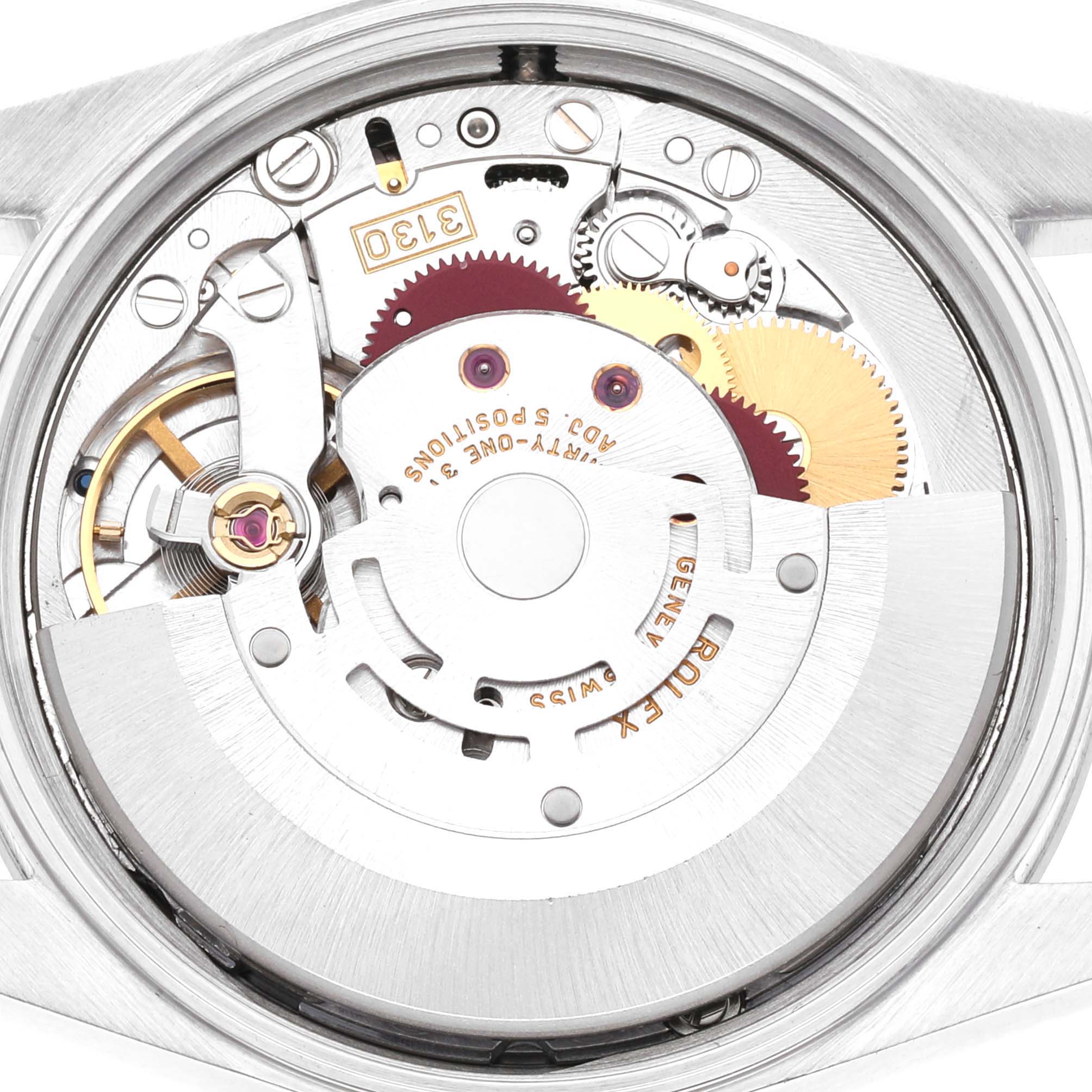 This image shows the intricate inner mechanical movement of a Rolex Air-King 14000 Men's Stainless Steel Silver Dial 14000 Men's Stainless Steel Silver Dial watch, viewed from the back.