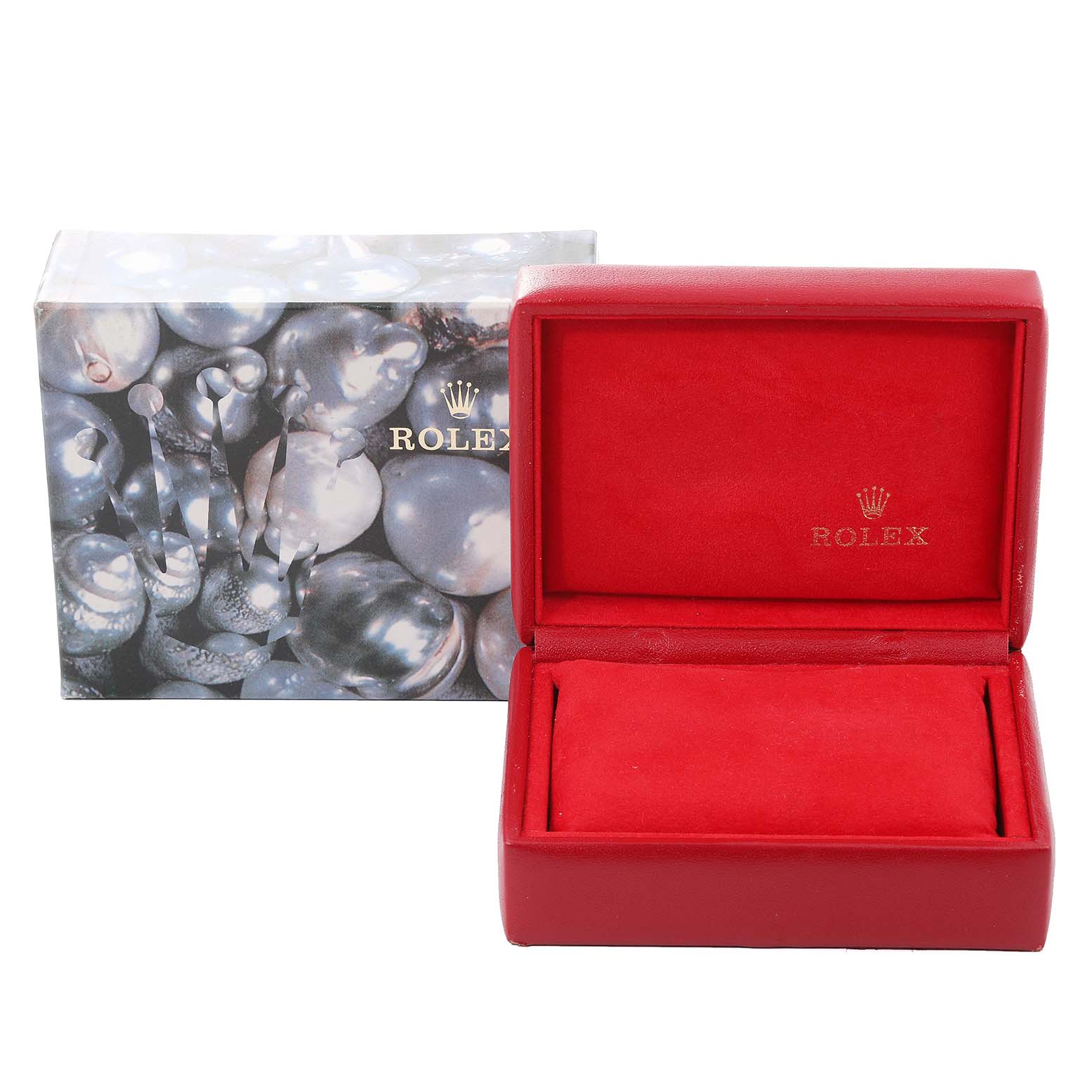 The image shows a Datejust model by Rolex watch box and its outer packaging, both at a frontal angle.