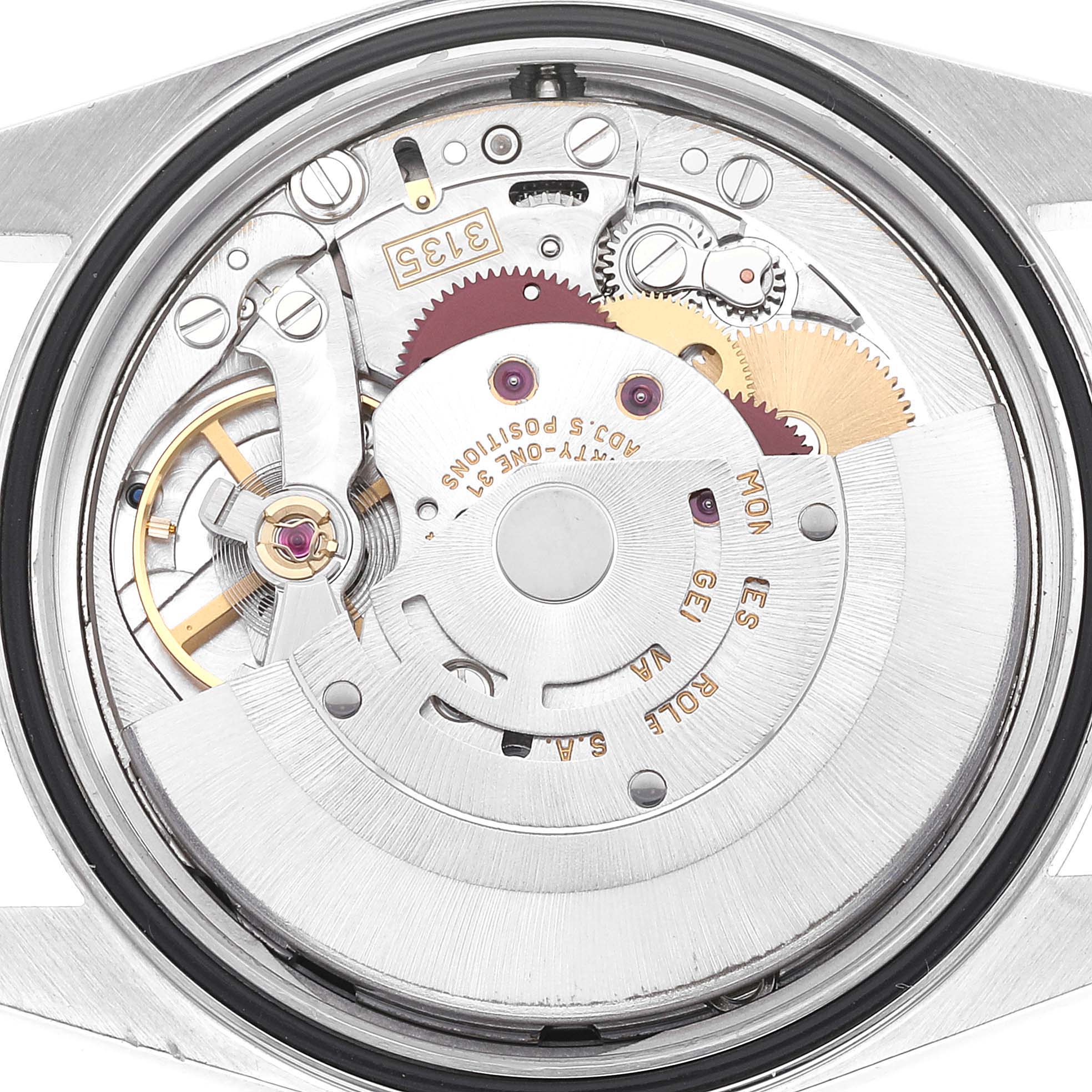 The image shows the inner mechanical movement of a Rolex Datejust 16200 Men's Stainless Steel Black Dial 16200 Men's Stainless Steel Black Dial watch from a top-down angle.