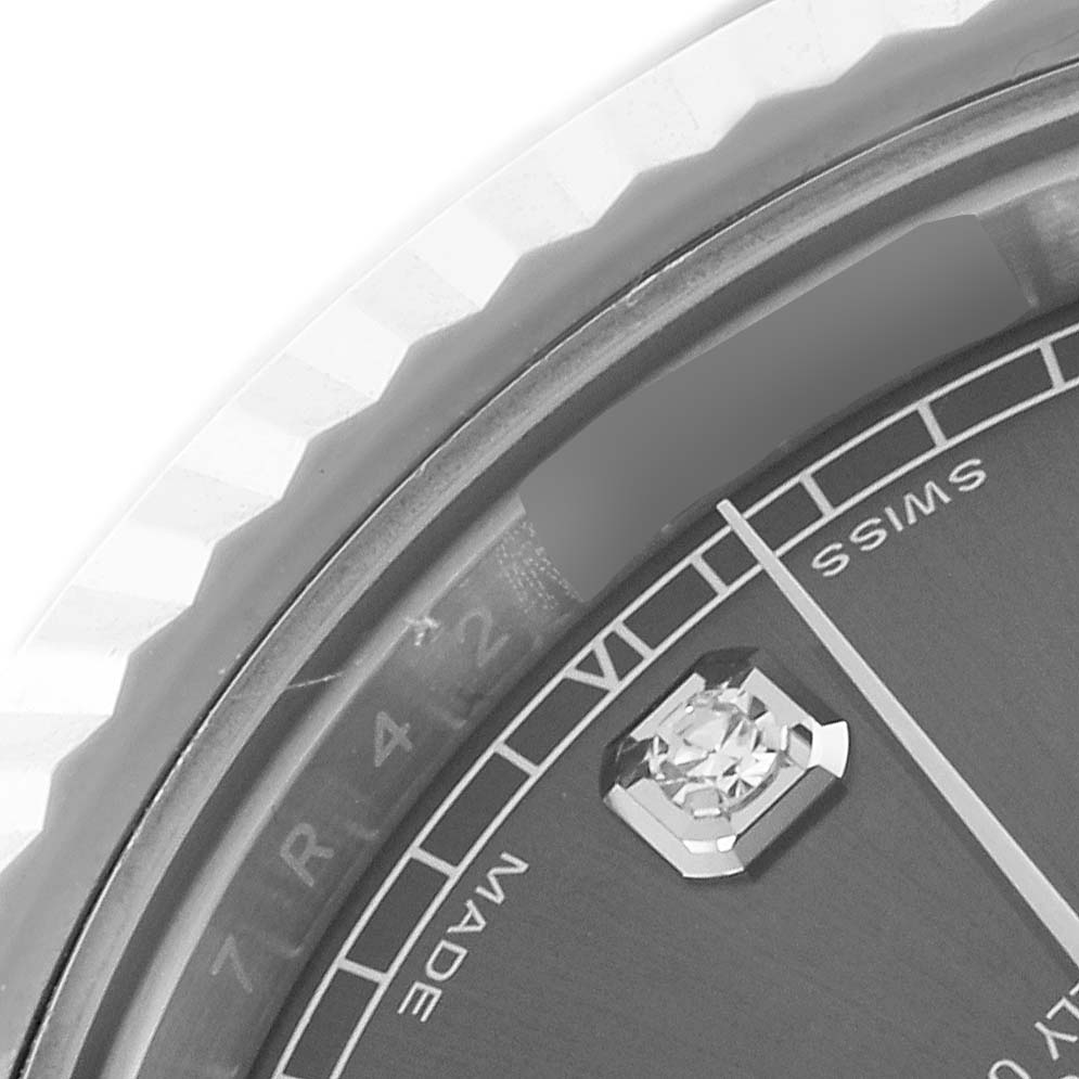 The close-up shows part of the dial, bezel, and marker of the Rolex Datejust 41 116334 Men's Stainless Steel Grey Dial 116334 Men's Stainless Steel Grey Dial watch.